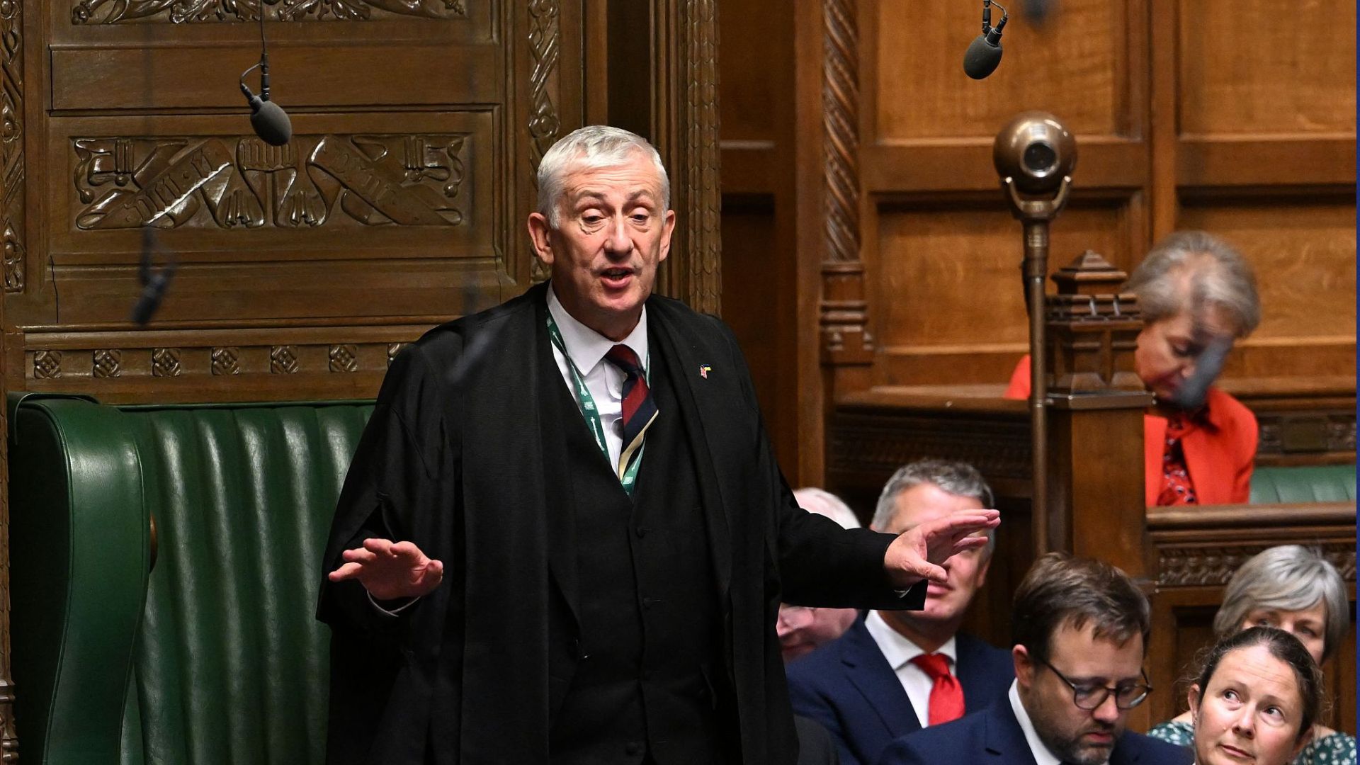 Lindsay Hoyle, current speaker of the House of Commons, reacts during an Urgent Question session in the House of Commons in 2022. /Jessica Taylor /UK Parliament