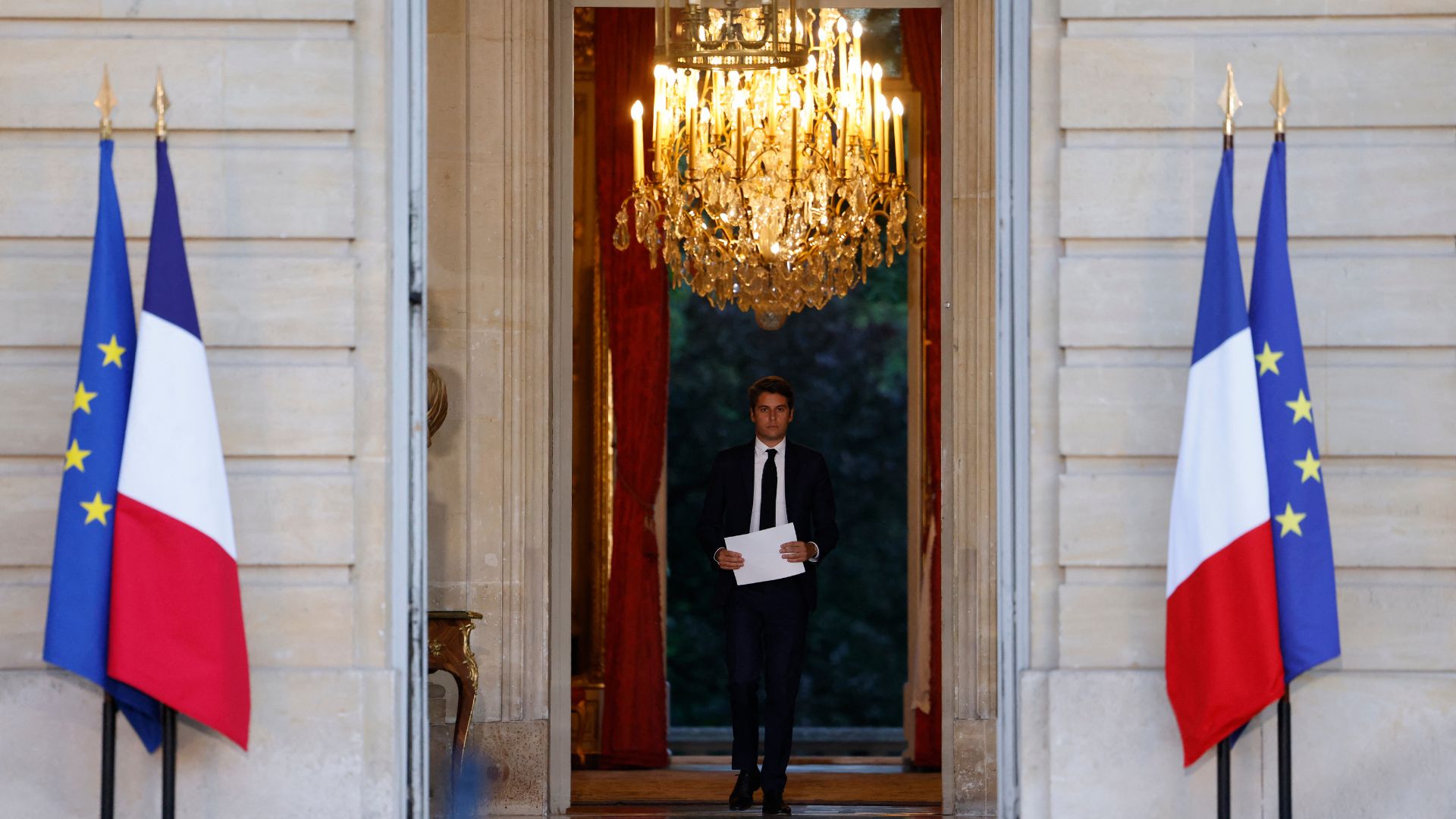Prime Minister Gabriel Attal tried to resign after election defeat, but was asked to remain while a new government is formed. /Ludovic Marin/AFP