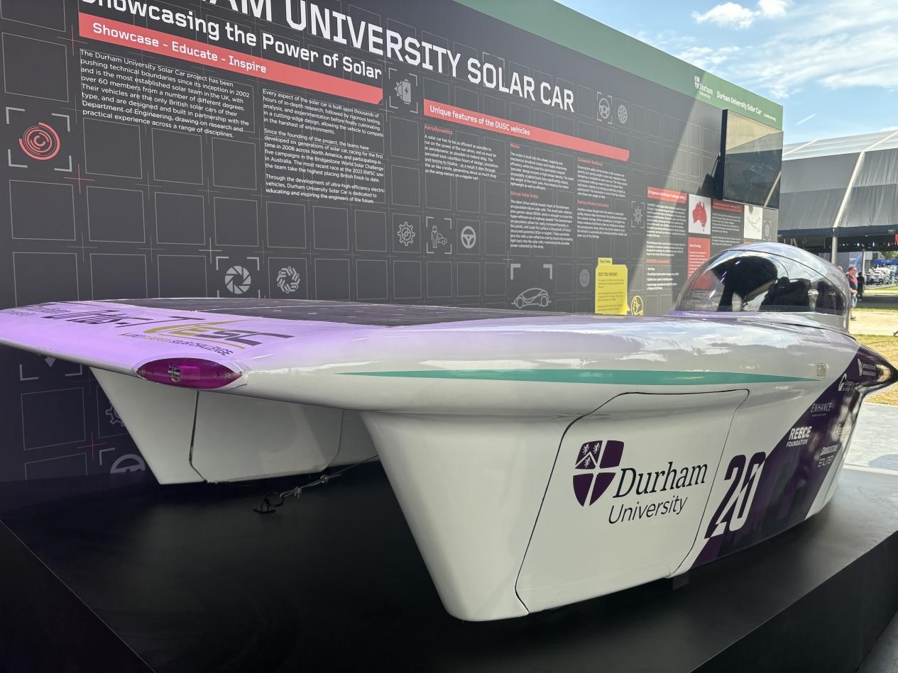 Solar Car from Durham University is on display at Goodwood Festival of Speed 2024. /CGTN