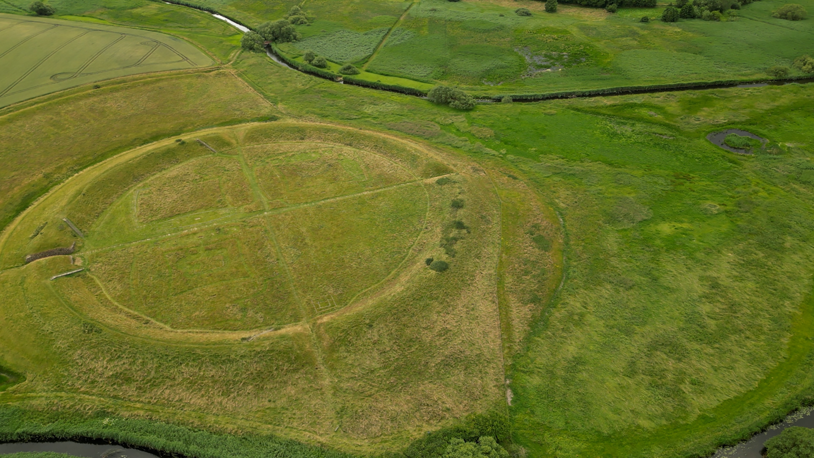 An aerial view of the circular Viking Fortress Trelleborg of King Harald Bluetooth in Slagelse, Zealand, Denmark. /Olivier Feniet/AFP