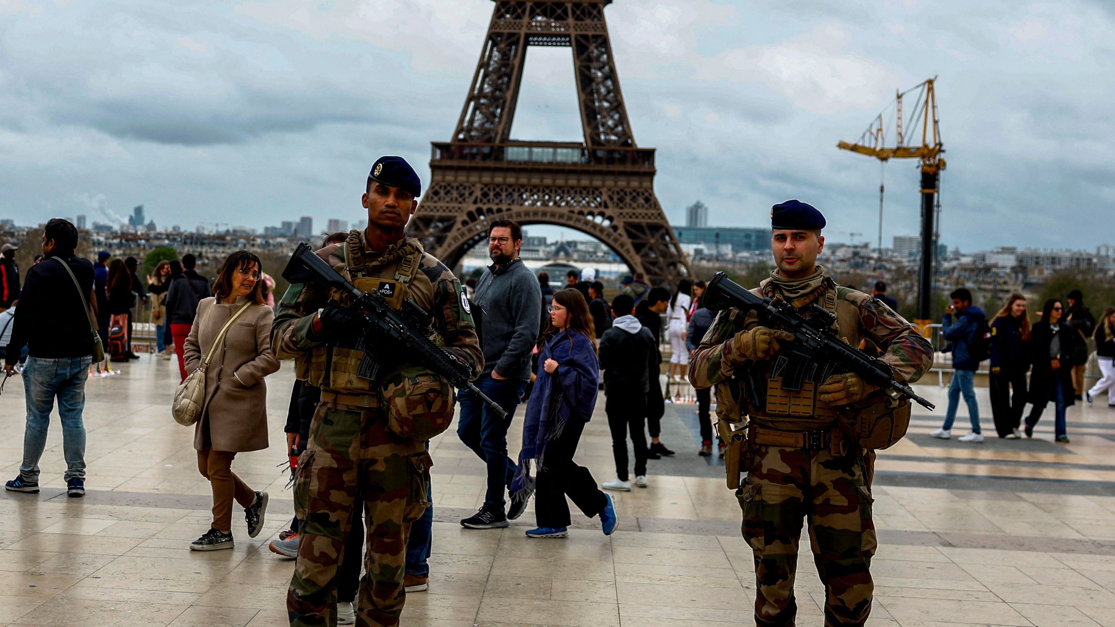 Patrolling near the Eiffel Tower with the Games starting July 26. /Gonzalo Fuentes/Reuters