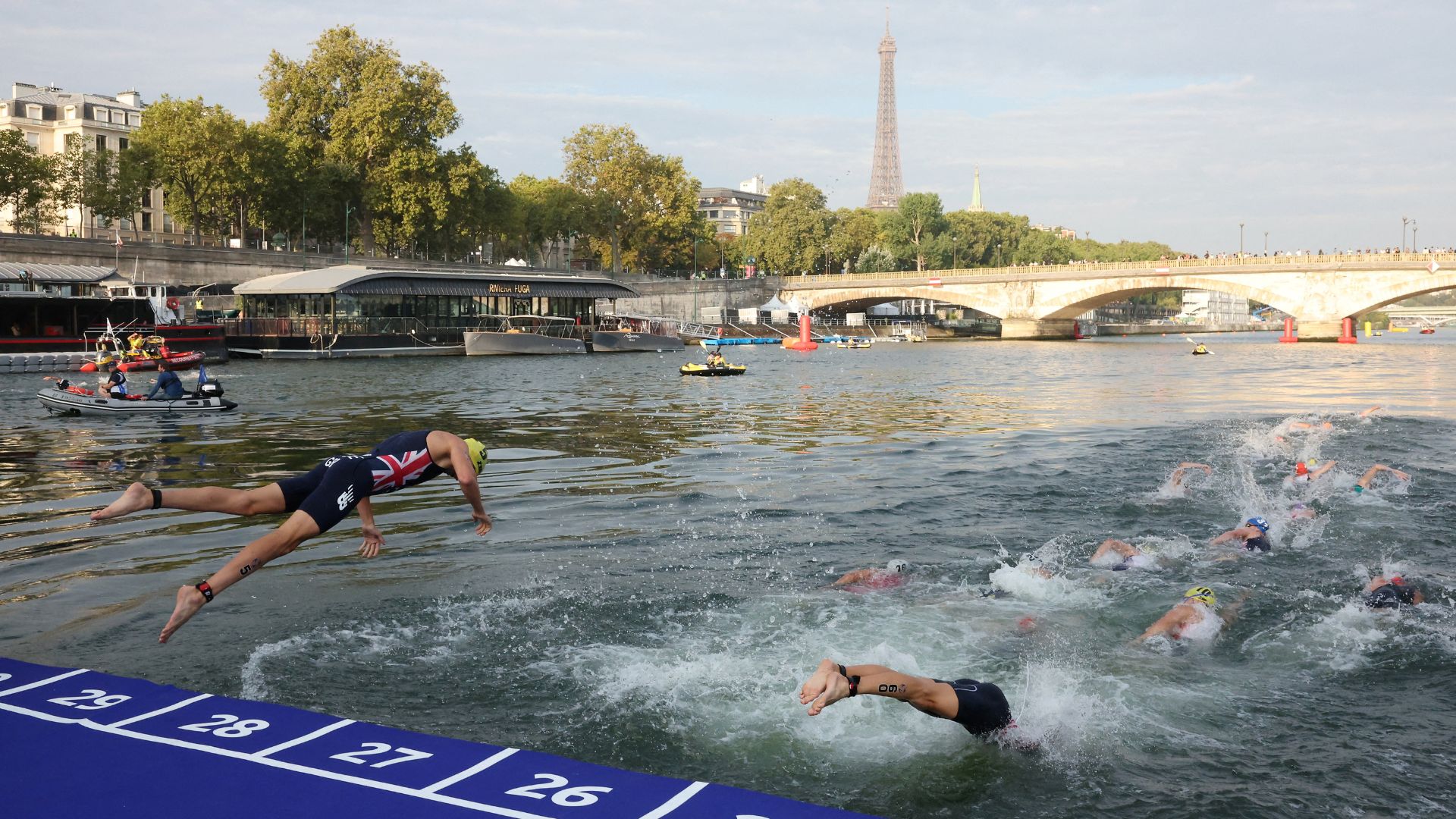 A triathlon test event was held in the Seine in August 2023. /Stephanie Lecocq/Reuters