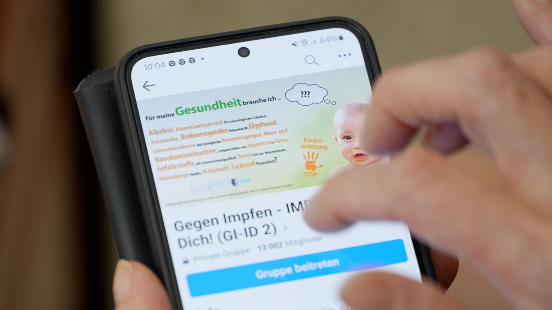 Austrian Facebook group falsely warning of vaccination ingredients such as dead embryos. /Johannes Pleschberger/CGTN