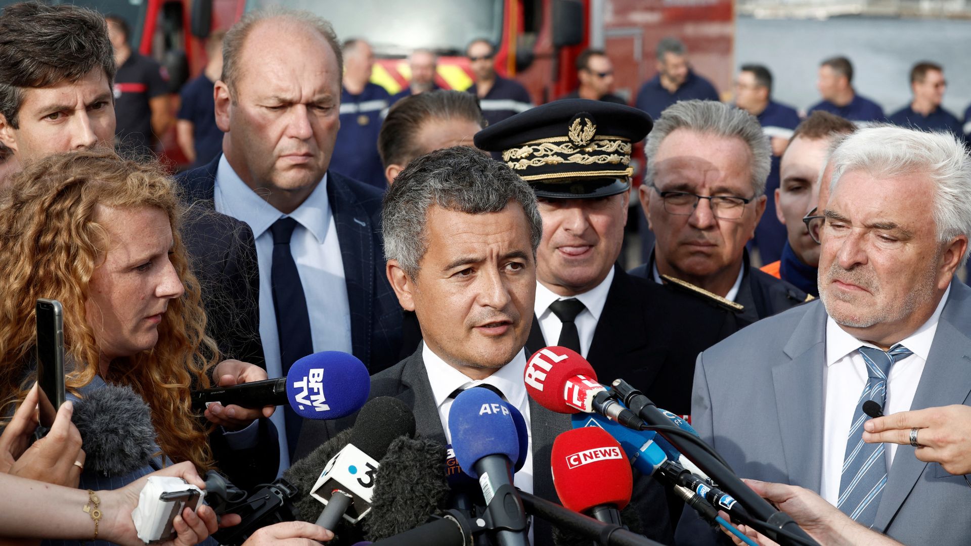 French Interior Minister Gerald Darmanin speaks to media in Boulogne-sur-Mer after the Channel deaths. /Benoit Tessier/Reuters