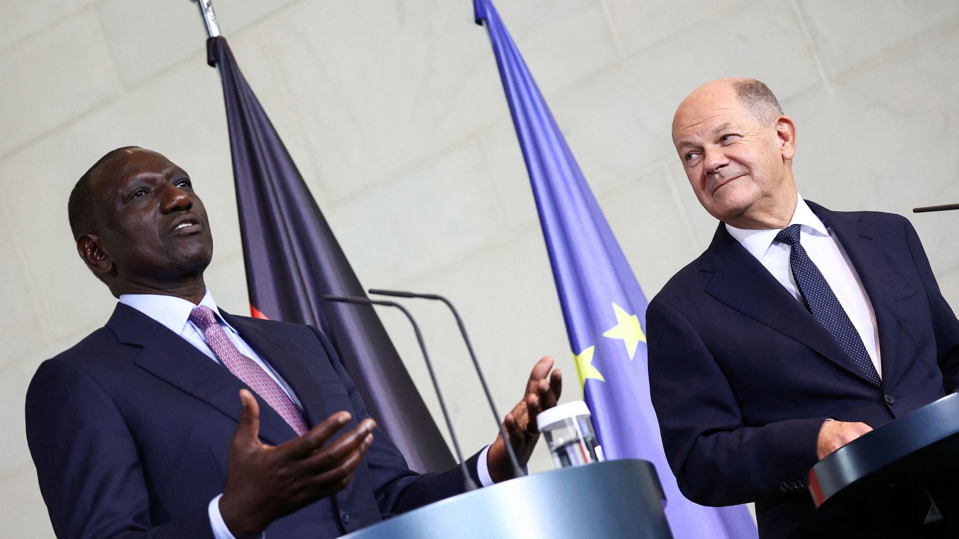 Scholz and Ruto announce the deal to reporters. /Liesa Johannssen/Reuters
