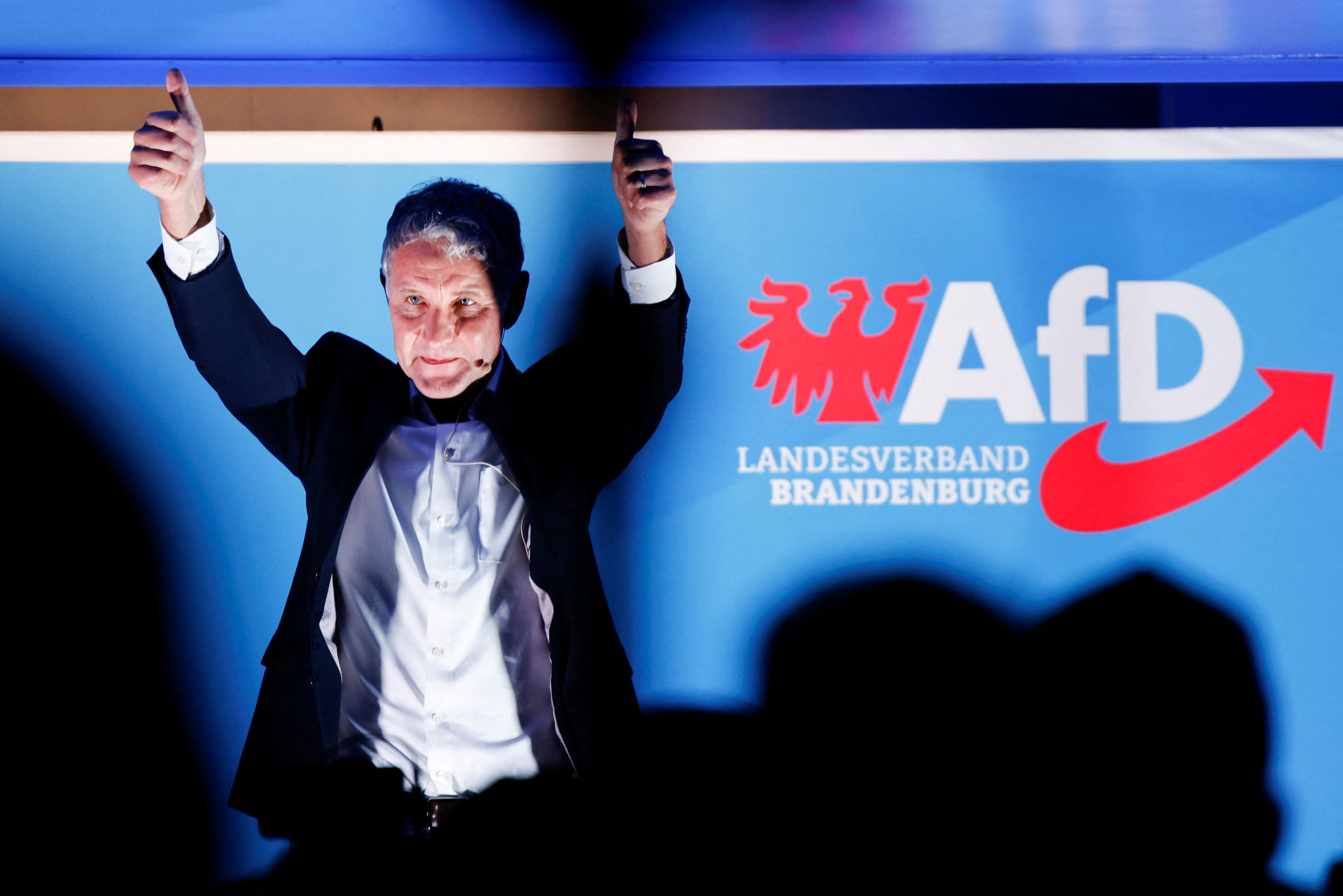 AfD party leader in Thuringia state Bjoern Hoecke at an election campaign rally. /Axel Schmidt/Reuters