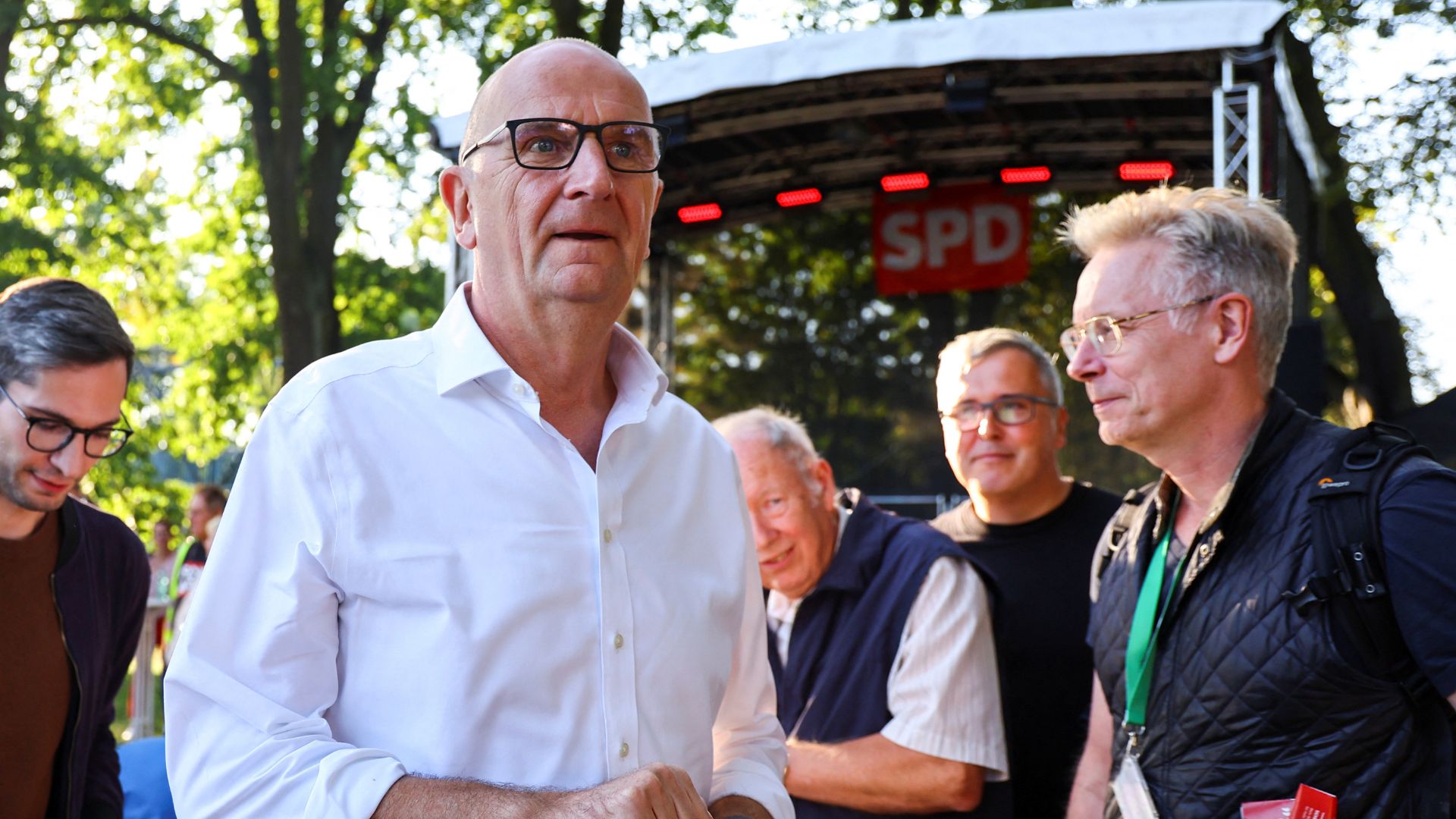 Dietmar Woidke, Brandenburg Premier and Social Democratic Party (SPD) top candidate for the upcoming Brandenburg state election at an election campaign rally. /Fabrizio Bensch/Reuters