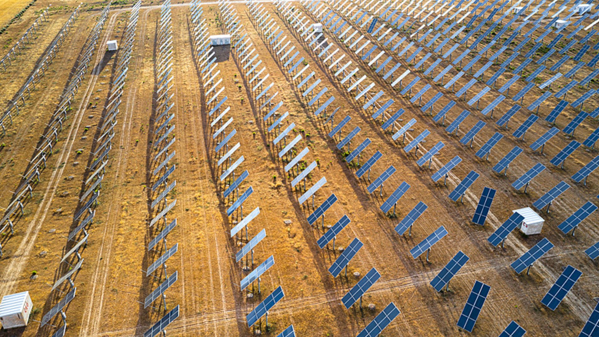 A solar power station and solar energy panels in a rural field in Navarre, Spain. /CFP