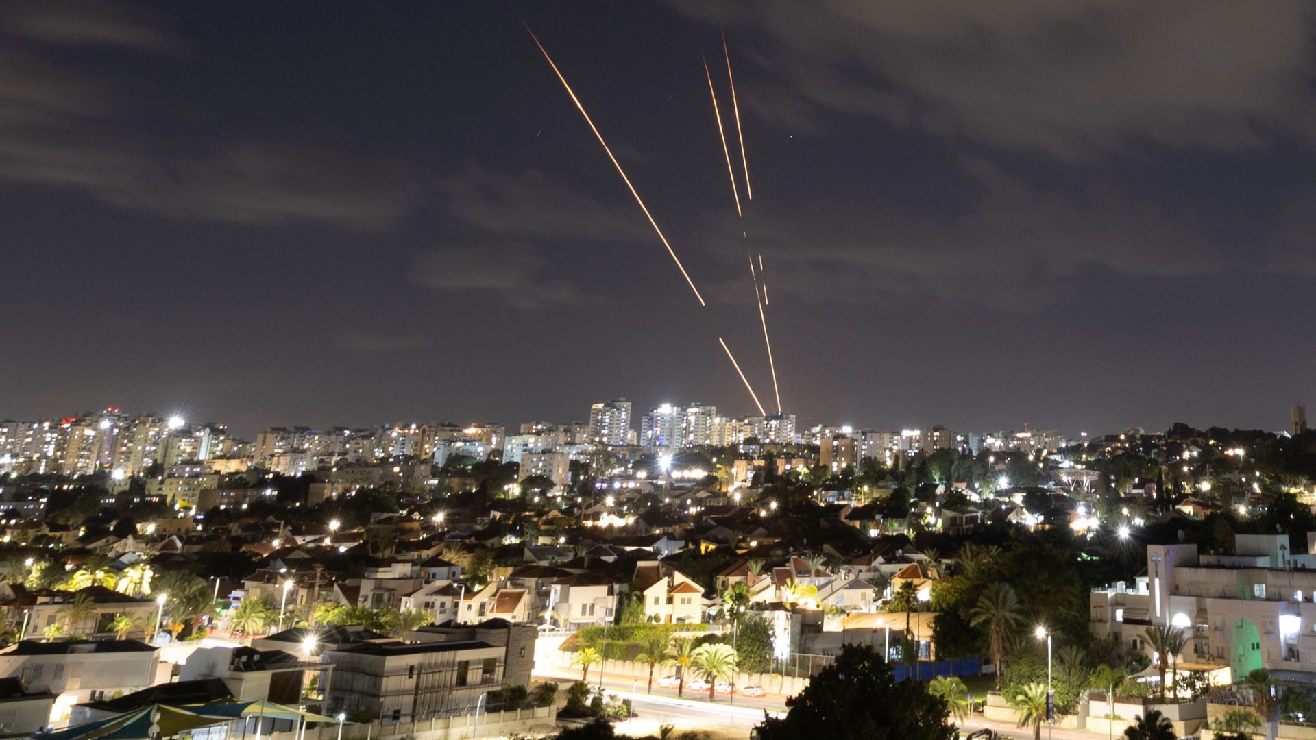 Israel's Iron Dome anti-missile system intercepts rockets, as seen from Ashkelon, Israel. /Amir Cohen/Reuters