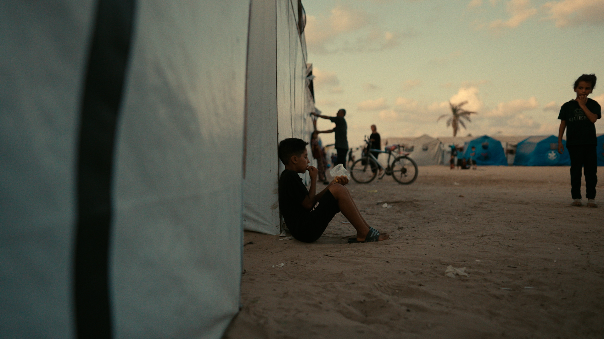 Gazan orphan Abdullah at a displacement camp in Khan Yunis. /CGTN Europe/Noon Films