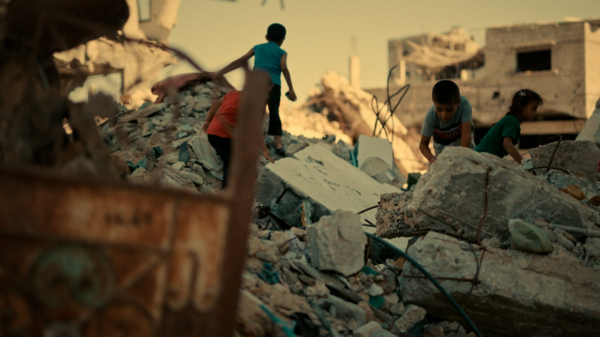 Children play amid the rubble in Gaza. /CGTN Europe/Noon Films