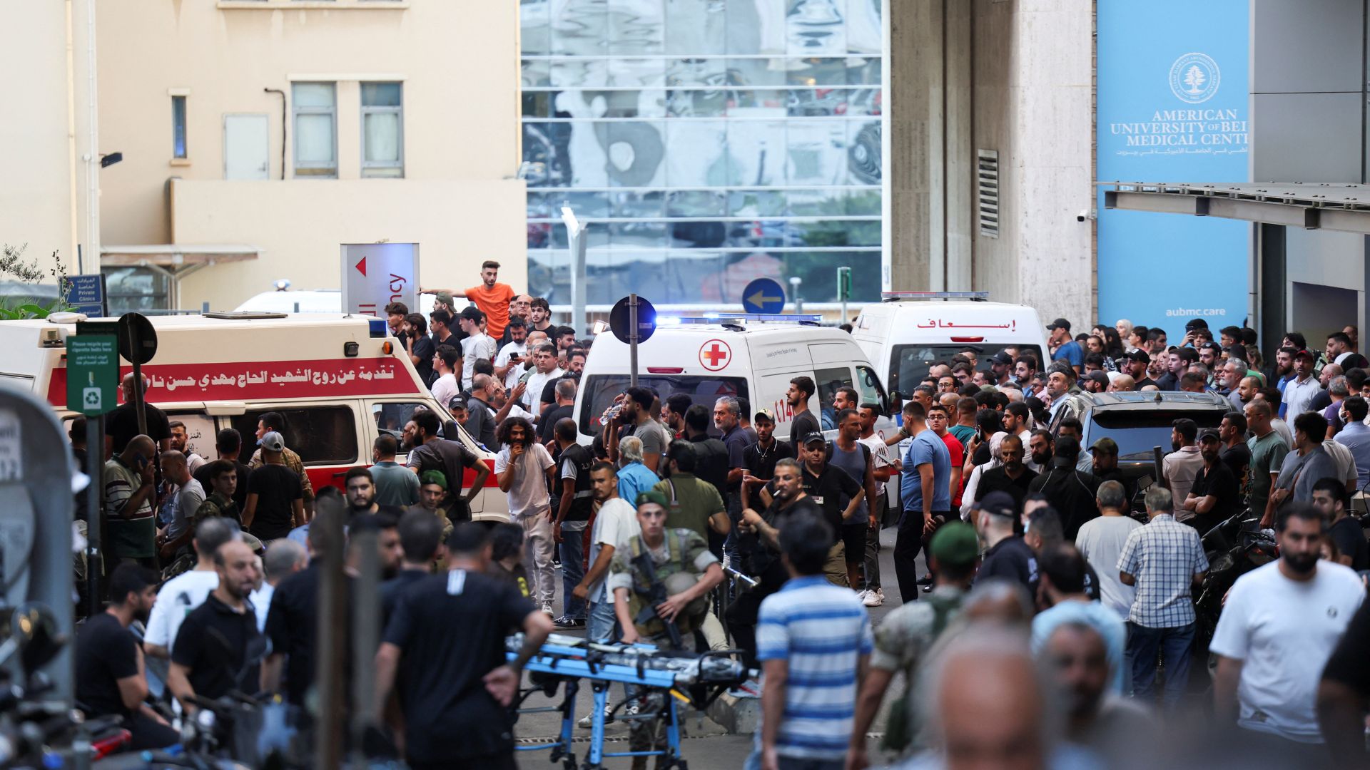 Ambulances arrive at American University of Beirut Medical Center (AUBMC) after more than 1,000 people were wounded when the pagers exploded. /Mohamed Azakir/Reuters
