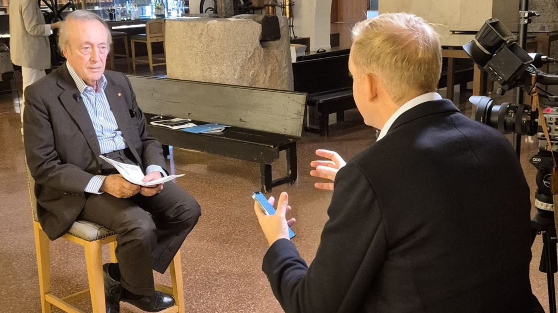 Miguel Torres (left) being interviewed by CGTN's Ken Browne. /CGTN