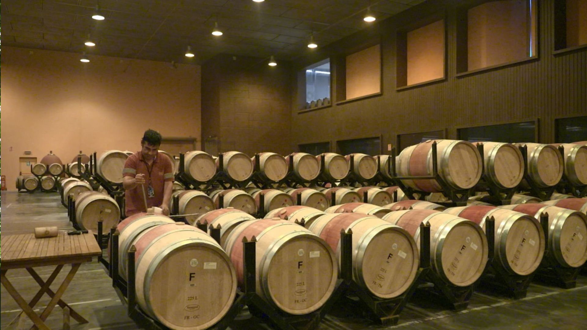 Torres family wines ageing in barrels in Penedes. /CGTN