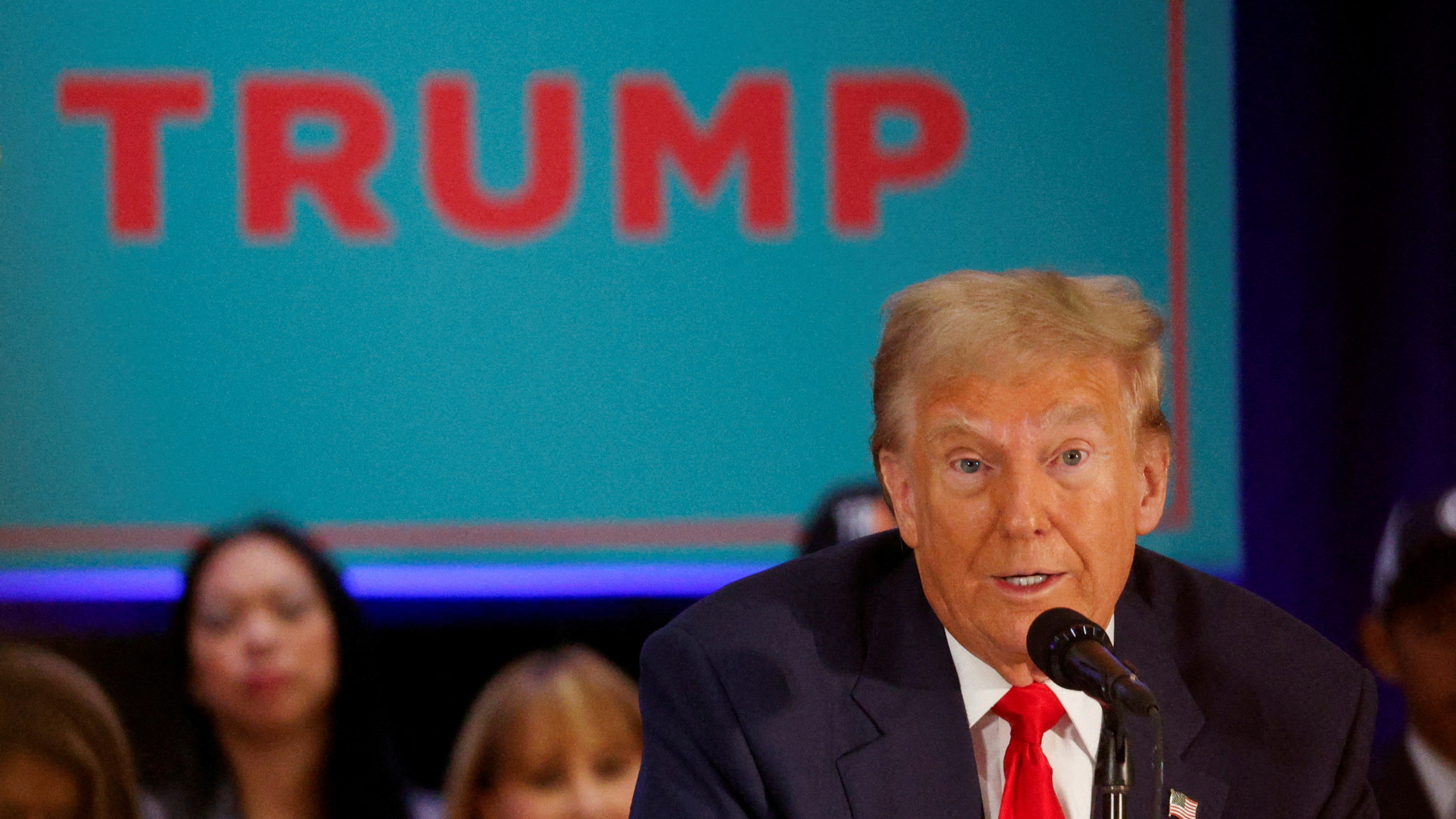 U.S. President Donald Trump speaks to Latino community leaders in Doral, Florida on Tuesday. /Marco Bello/Reuters