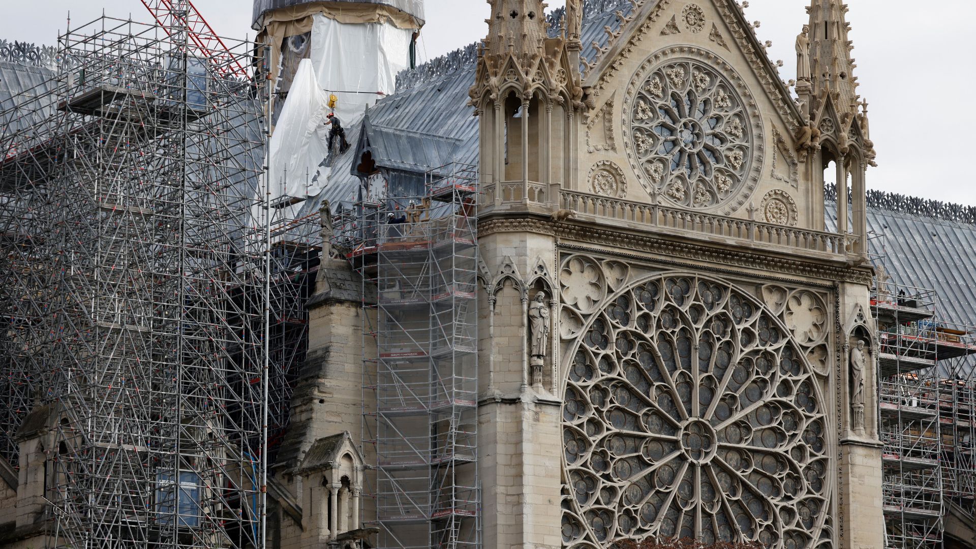 The cathedral was partially destroyed when a fire broke out beneath its roof on April 15, 2019. /Ludovic Marin/AFP