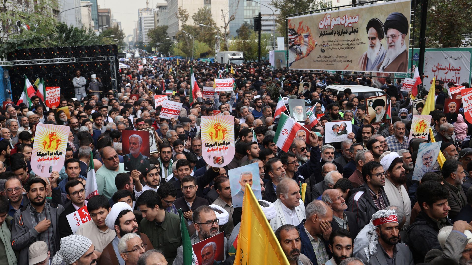 People demonstrate during the 45th anniversary of the U.S. expulsion from Iran in Tehran. /Majid Asgaripour/WANA via Reuters