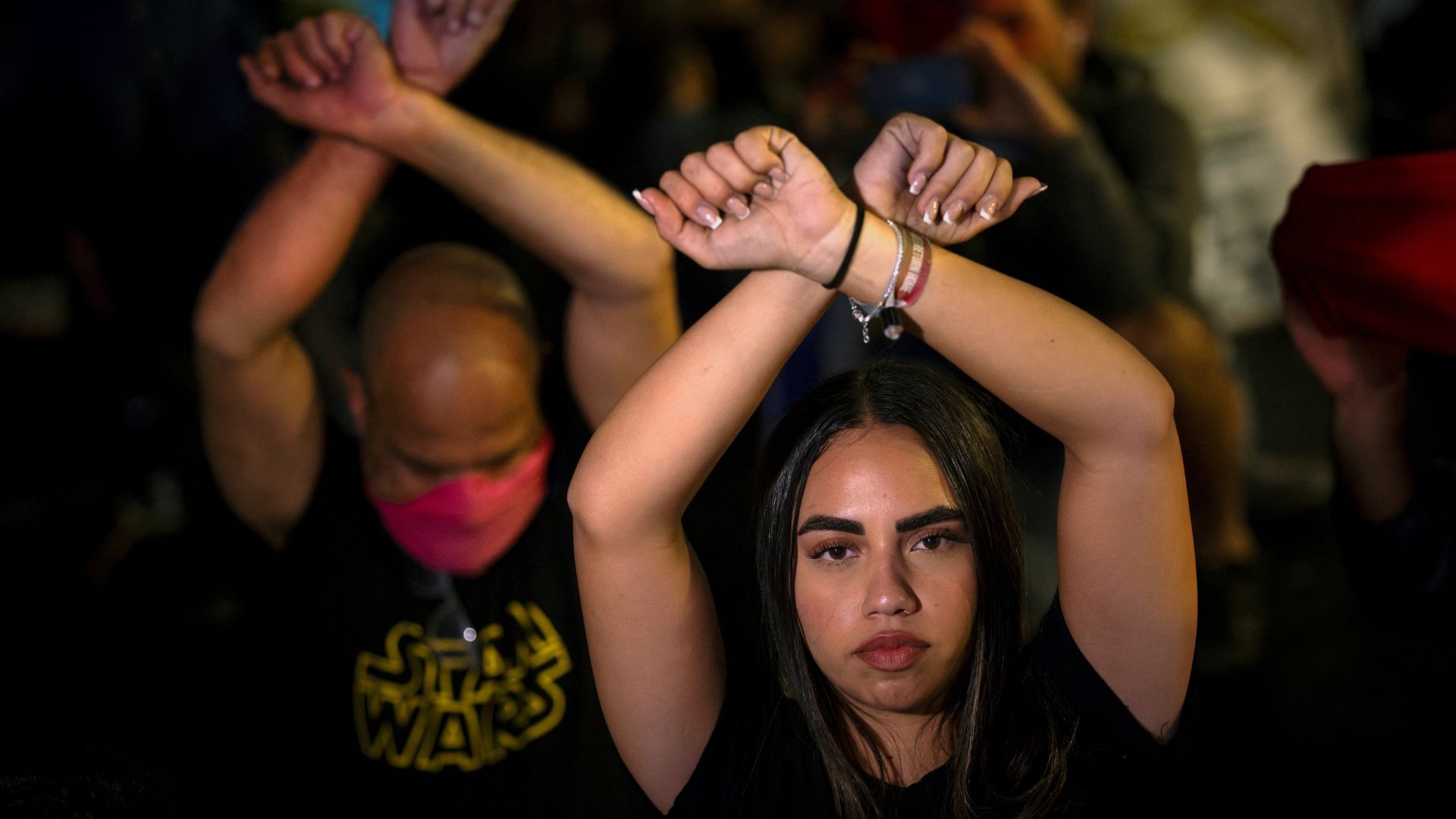 Natalie Zangauker, sister of hostage Matan Zangauker, attends the protest. /Thomas Peter/Reuters