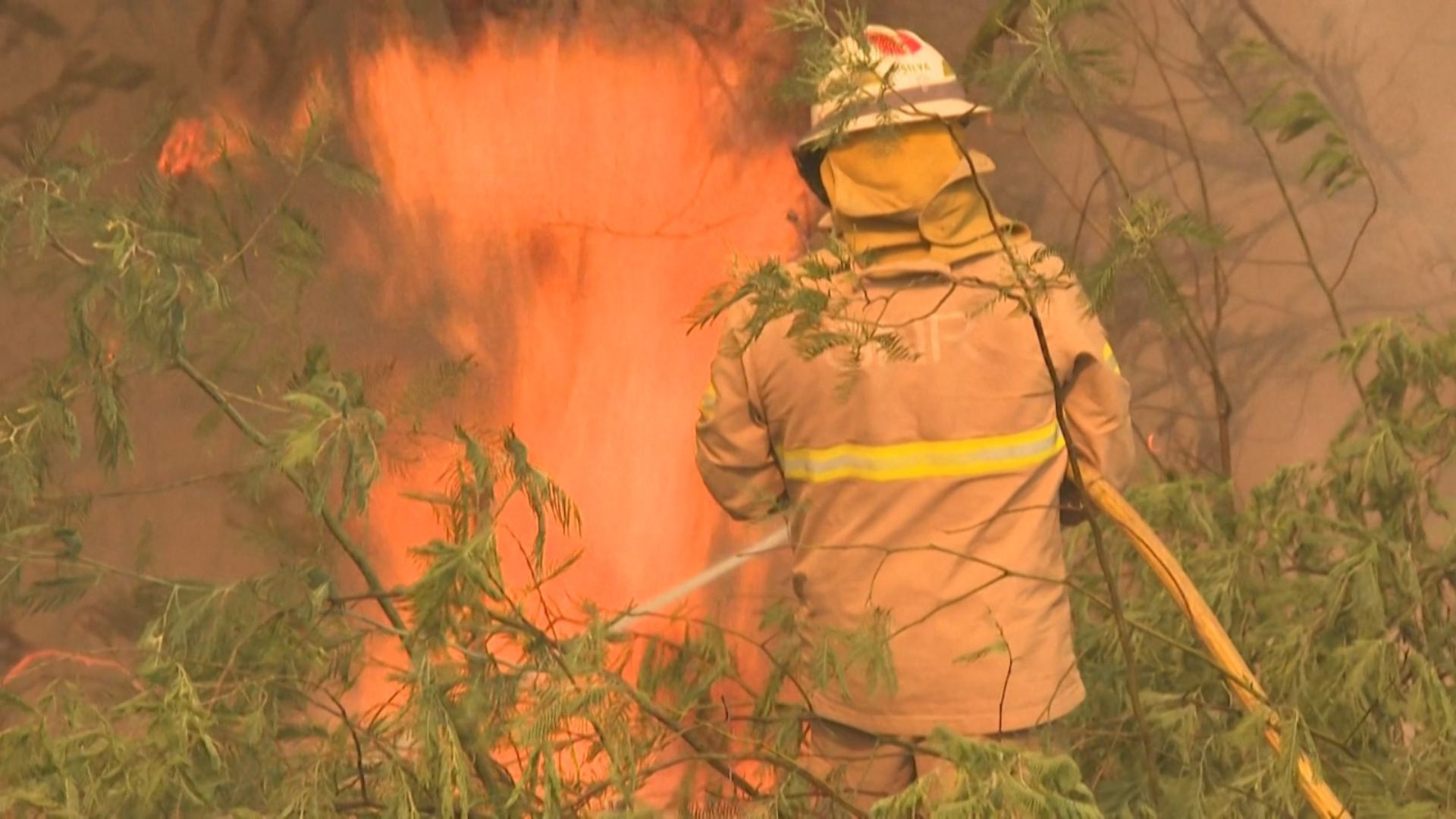 A firefighter battles a blaze in Portugal. /CGTN 