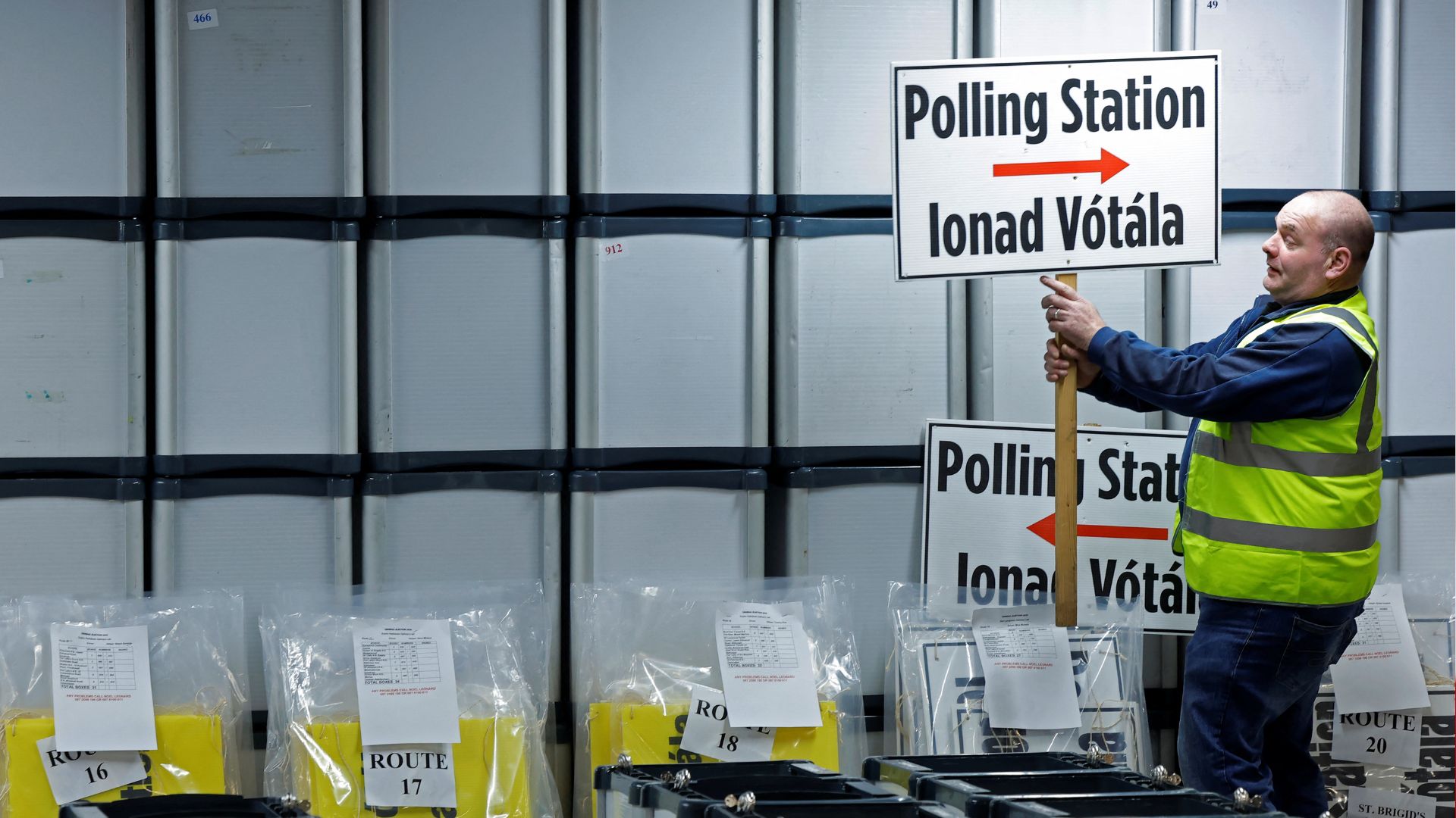 Election warehouse manager Michael Leonard works among empty ballot boxes that will be used for the upcoming general election. /Clodagh Kilcoyne/Reuters
