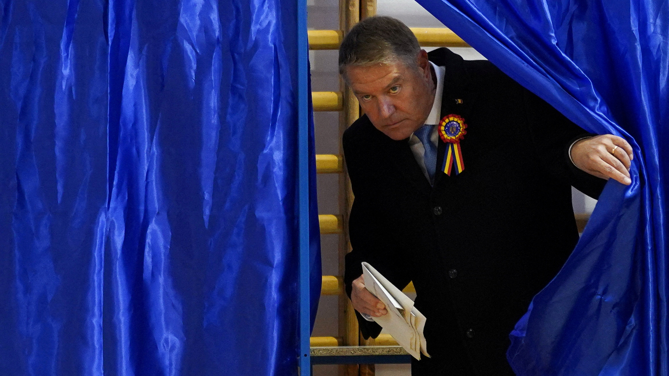 Romanian President Klaus Iohannis after voting on Sunday in Bucharest. /Andreea Campeanu/Reuters