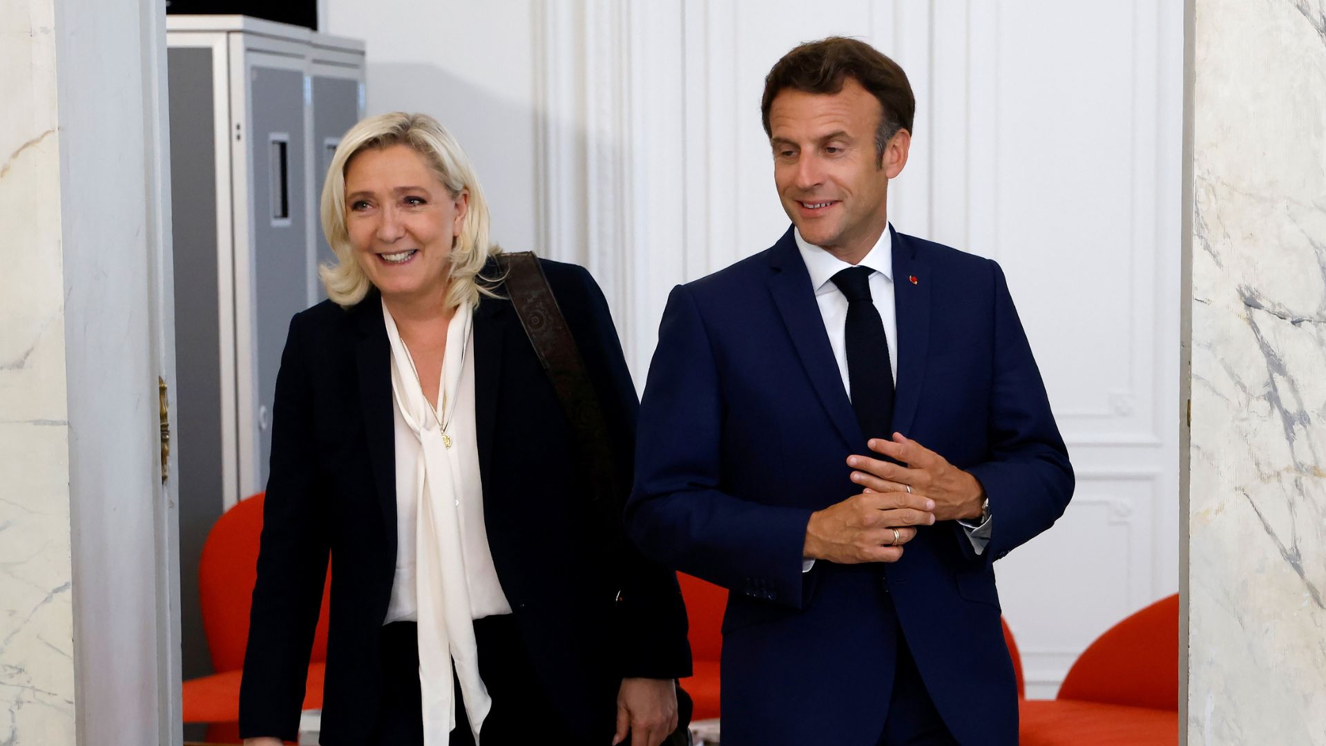 French far-right Rassemblement National (RN) leader Marine Le Pen (L) helped bring down the government, piling the pressure on France's President Emmanuel Macron. /Ludovic Marin/Pool via Reuters
