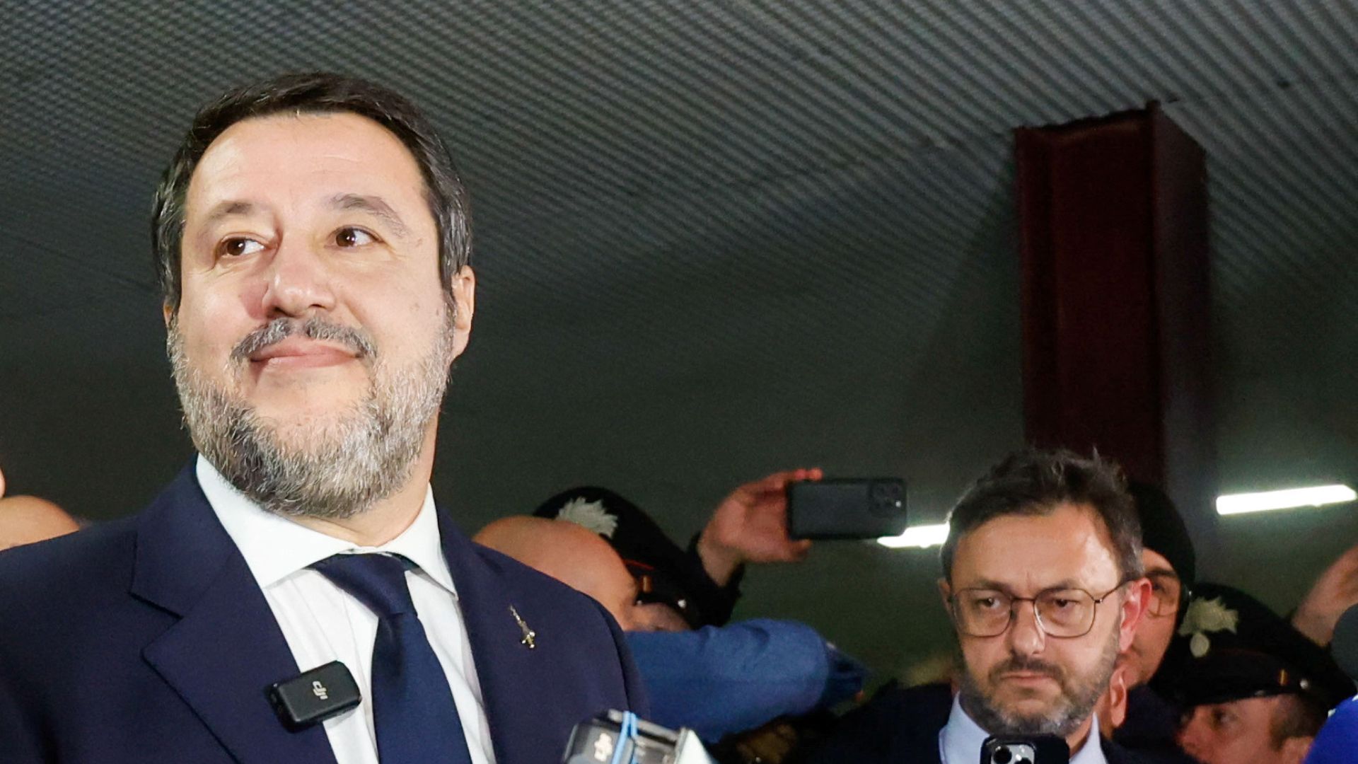 Italian Deputy PM Matteo Salvini outside the court in Palermo. /Igor Petyx/Reuters
