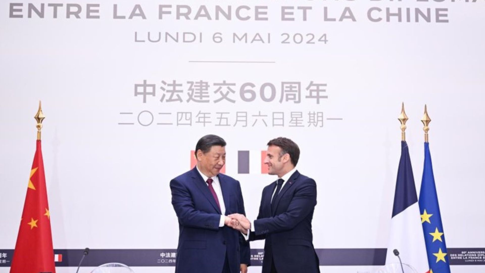 Chinese President Xi Jinping and French President Emmanuel Macron jointly meet the press in Paris, France in May 6. /Xinhua