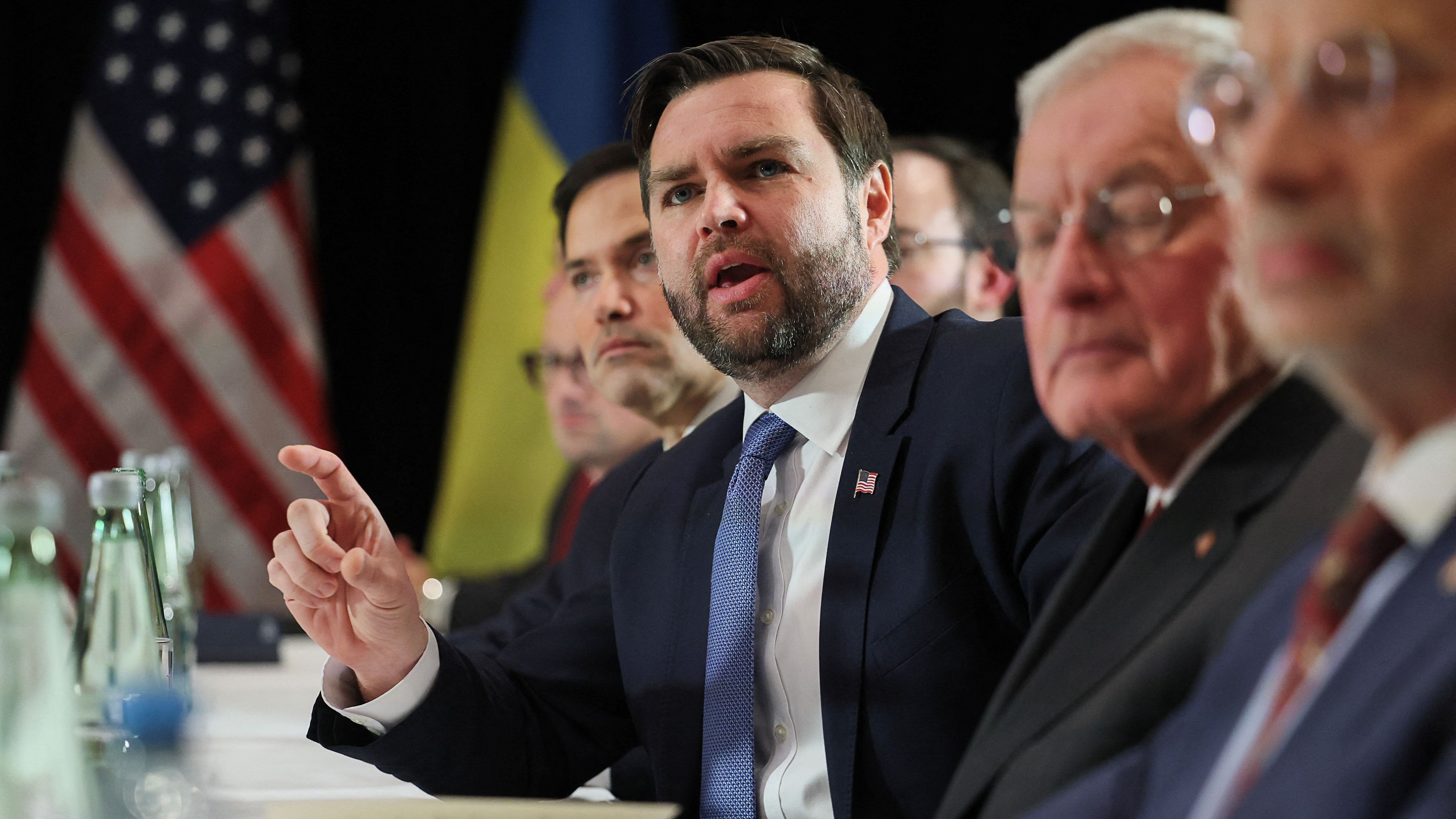 U.S. Vice President JD Vance speaking at the Munich Security Conference on Friday./ Leah Millis/Reuters