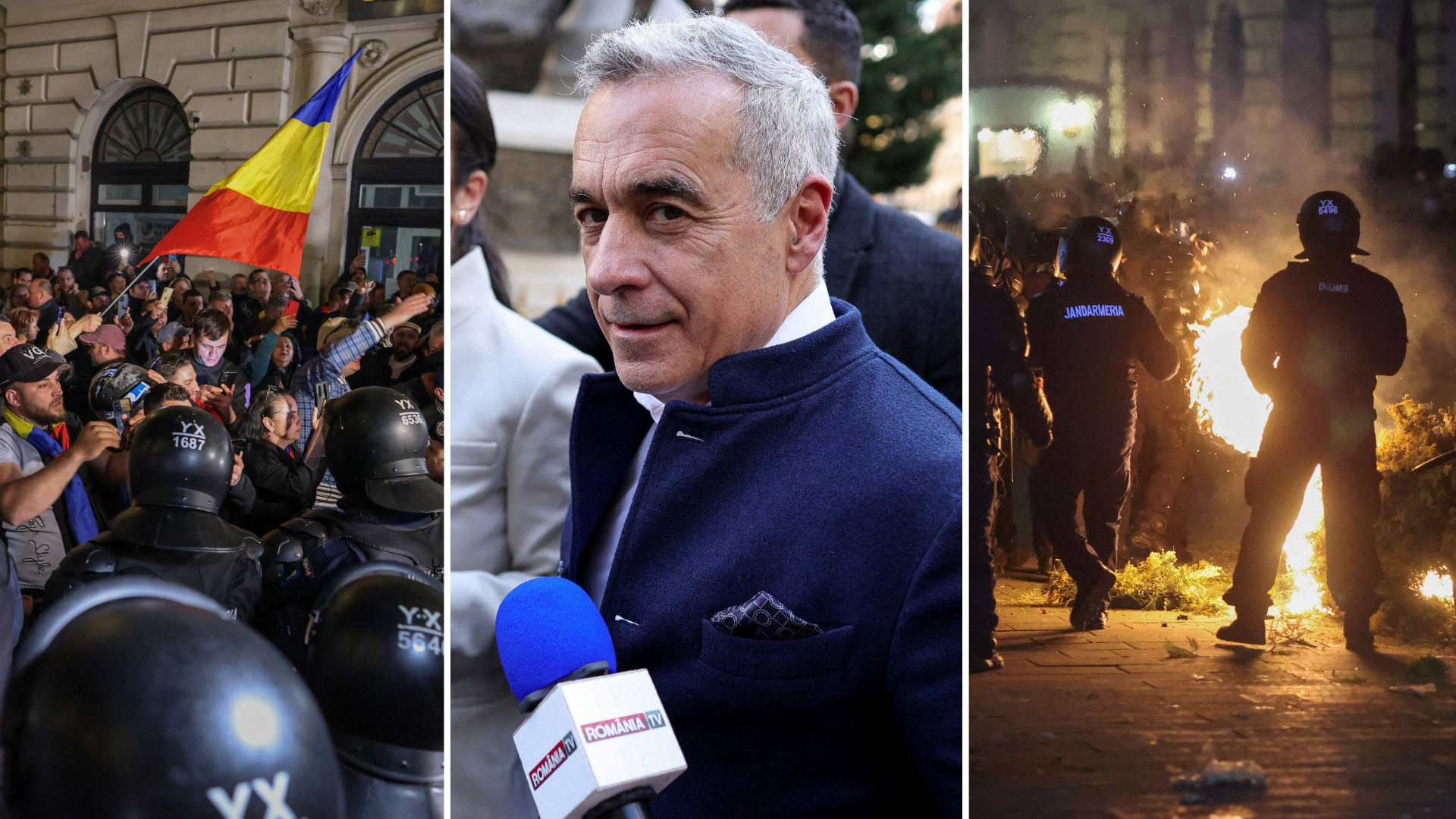The decision to bar presidential contender Calin Georgescu sparked a night of unrest in Bucharest. /Inquam Photos/Octav Ganea and George Calin/Reuters