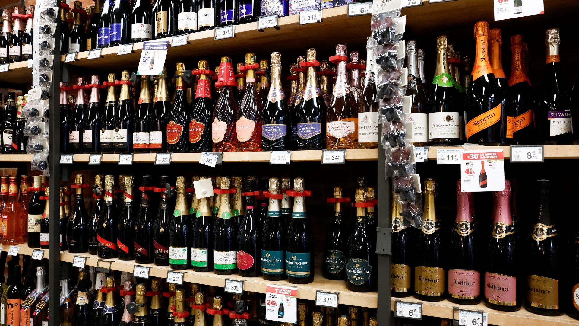 Champagne bottles are displayed for sale at a supermarket in Paris. /Benoit Tessier/Reuters
