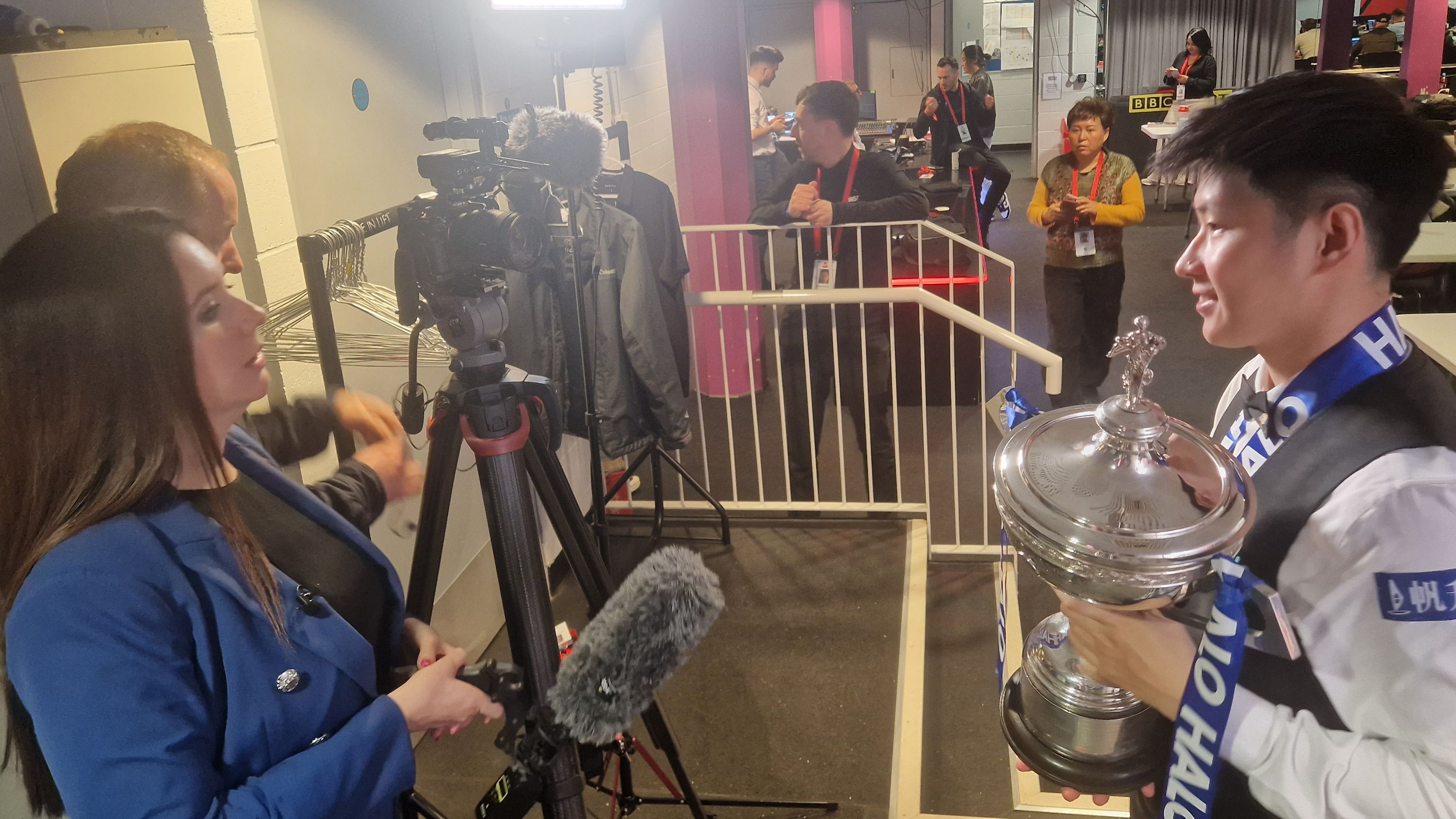 Zhao Xintong spoke to CGTN Europe straight after his victory at the Crucible. /CGTN Europe