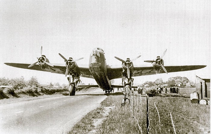 A Stirling bomber overshot the runway – and ended up on the road. /Squadron Leader Ray Glass