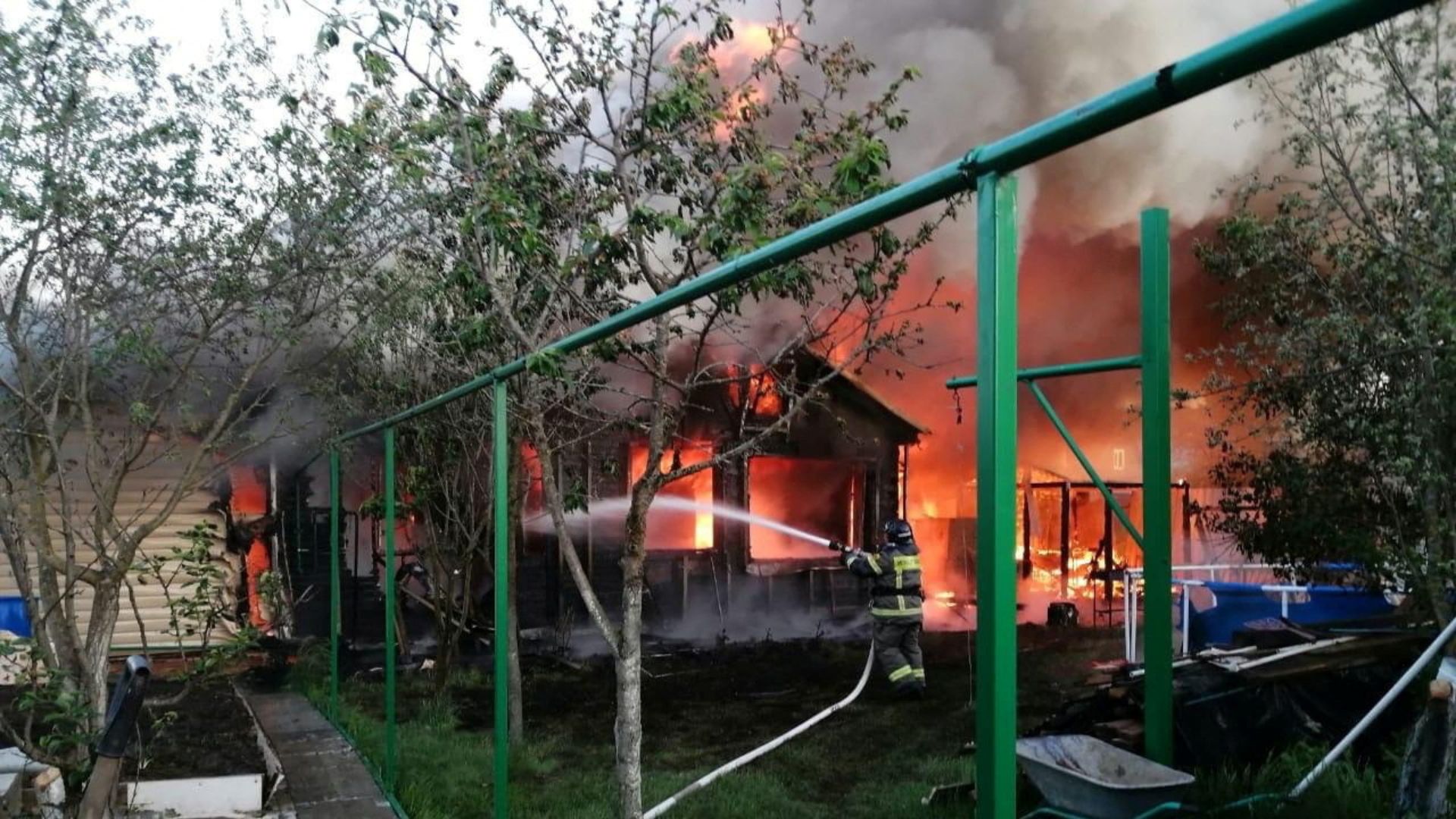 A firefighter in the Moscow region after what local authorities claimed was a Unkrainian drone attack. /Governor of Moscow Region Andrei Vorobyov via Telegram/Handout via Reuters