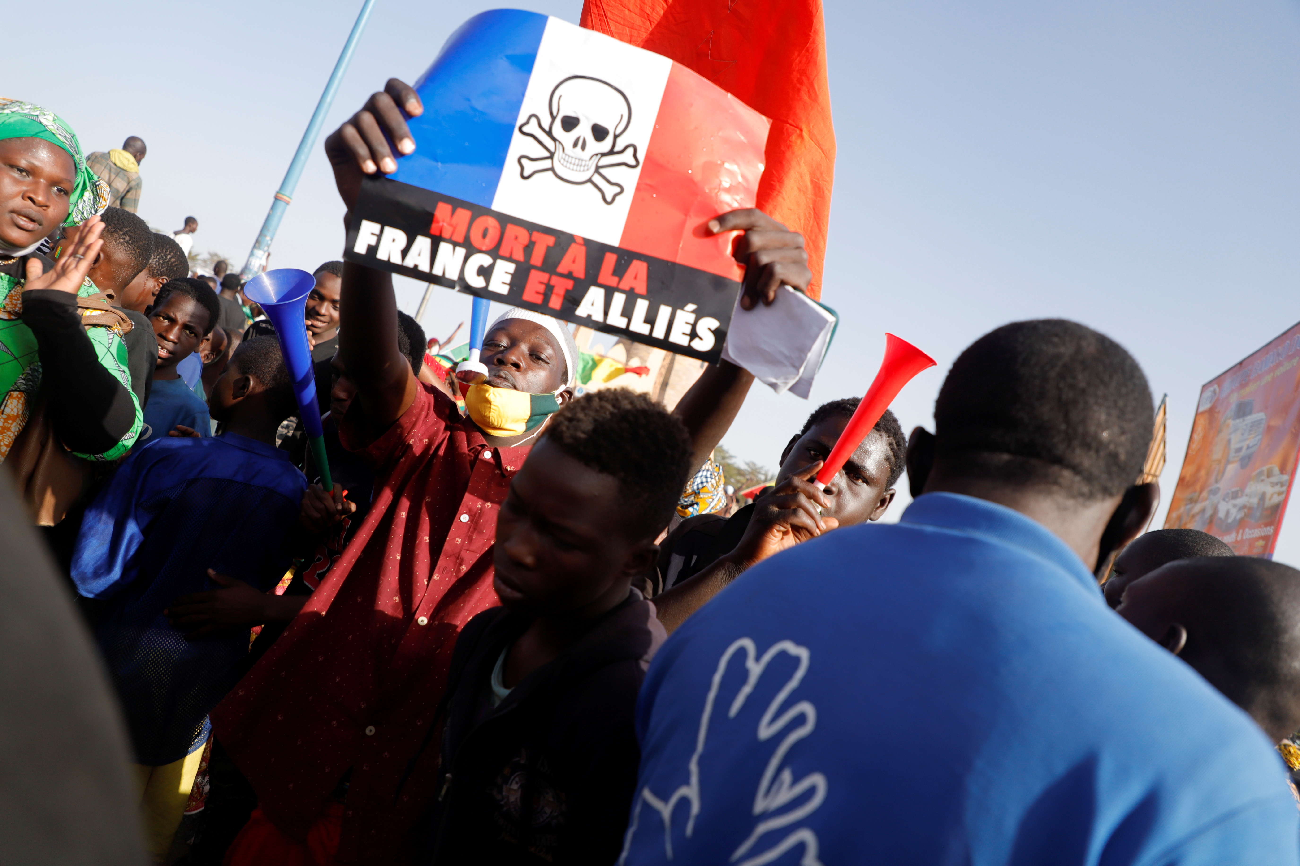 Supporters participated in a demonstration by an anti-France political movement in Bamako, Mali in February 2022. /Paul Lorgerie/Reuters