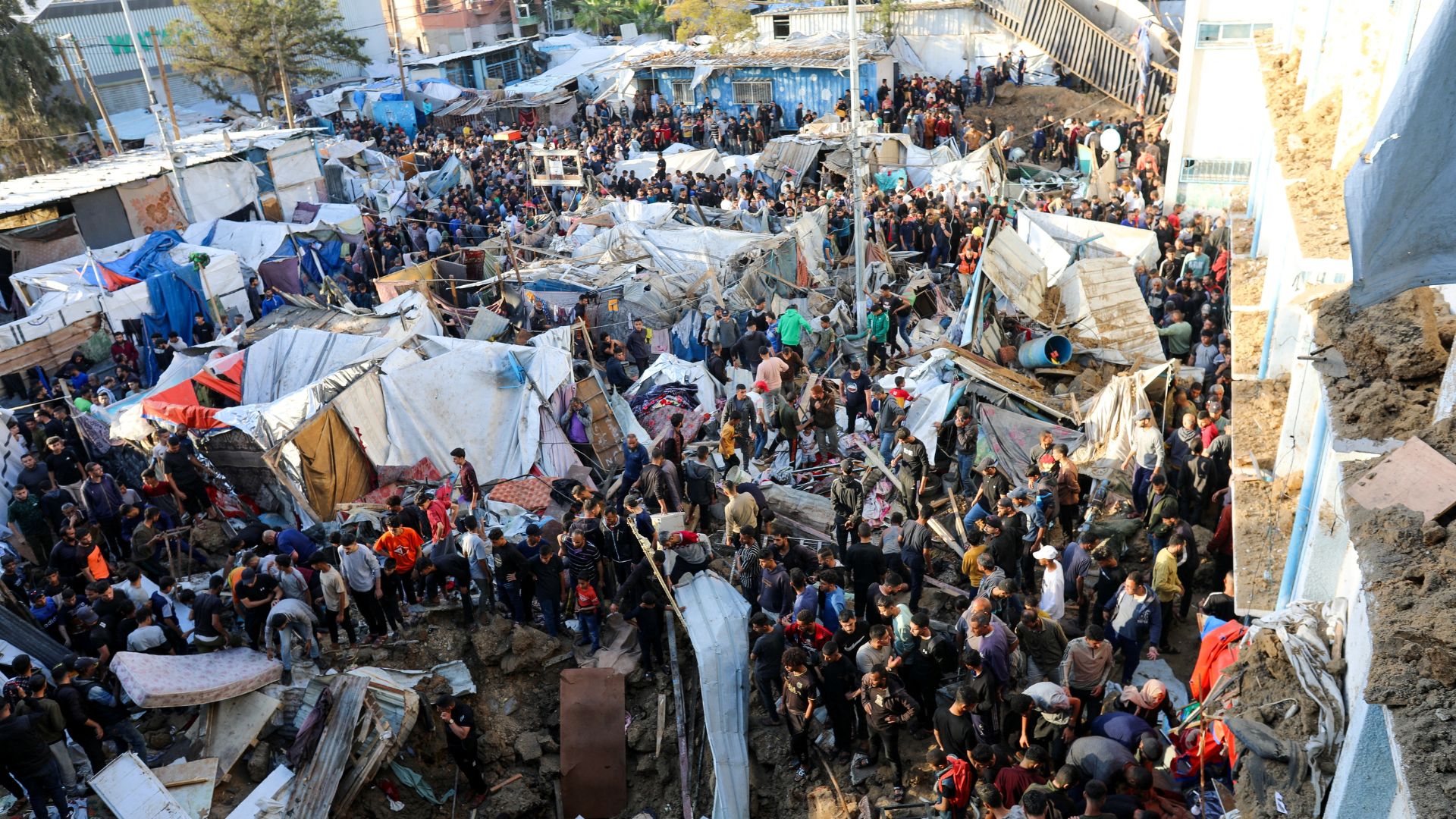 The site of an Israeli strike on an UNRWA school sheltering displaced people in the Bureij camp in the central Gaza Strip, May 2025. /Stringer/Reuters