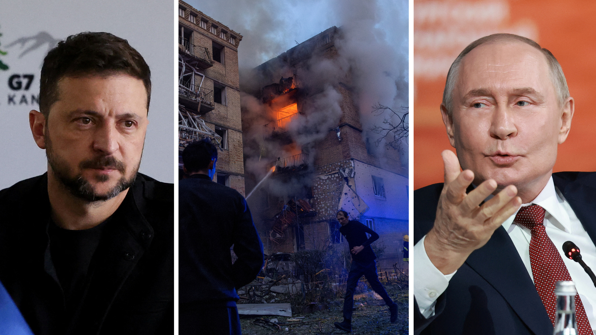 Zelenskyy and Putin still seem far off from reaching peace in Ukraine./ Suzanne Plunkett, Thomas Peter, Anton Vaganov/Reuters
