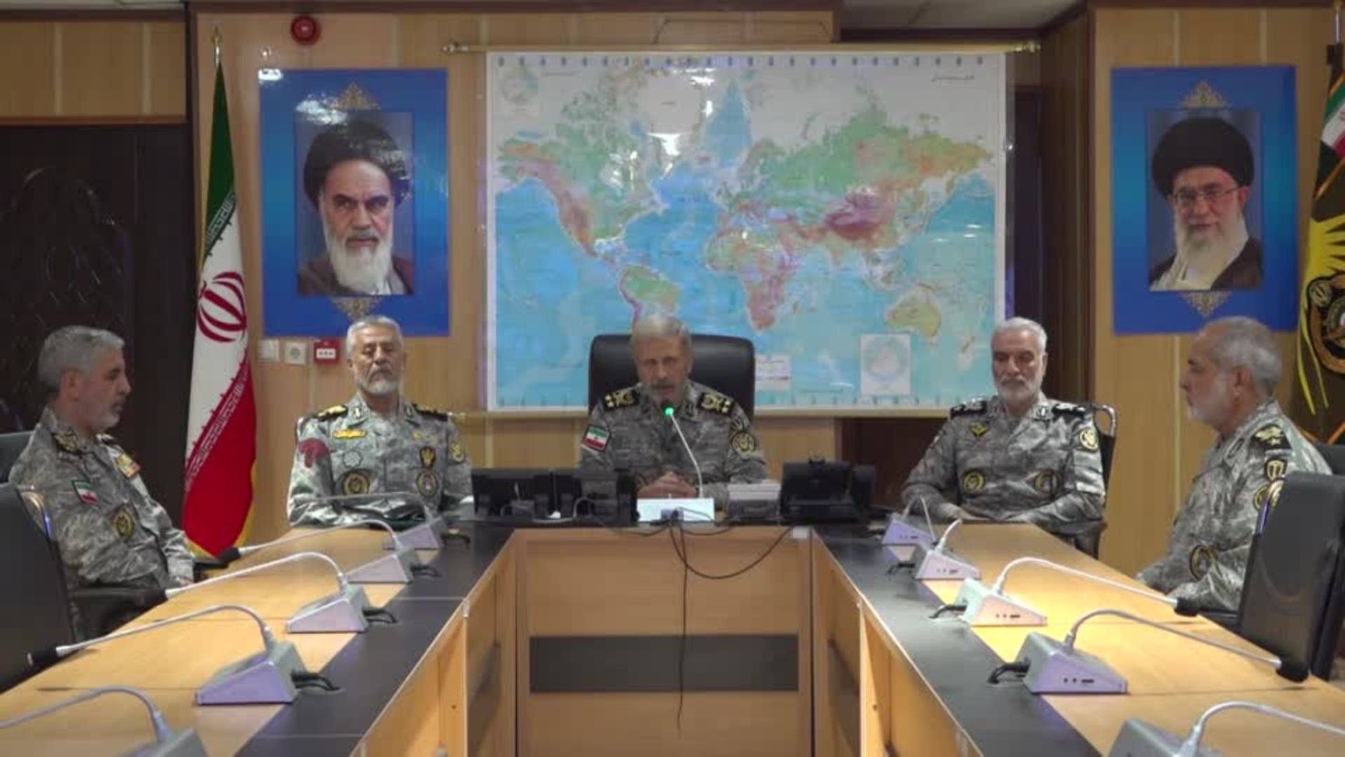 Iranian Defense Minister Amir Hatami (center) meets with army generals. /WANA/Pool via Reuters
