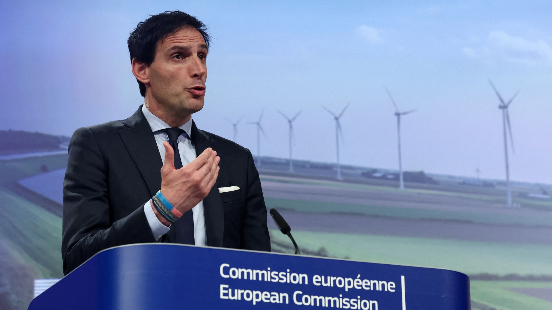 European Commissioner for Climate, Net Zero and Clean Growth Wopke Hoekstra speaks during the news conference in Brussels. /Yves Herman/Reutere