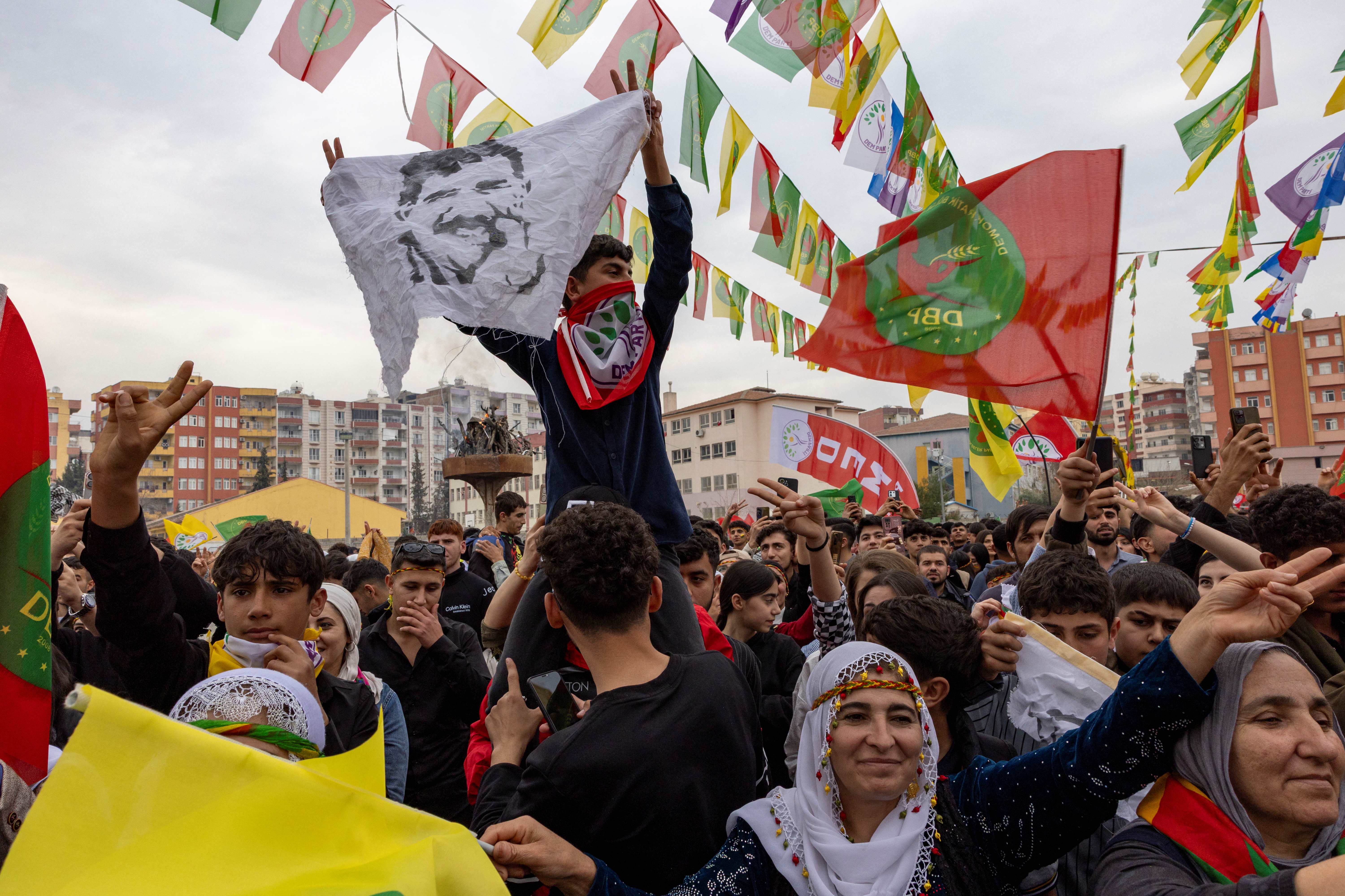 Support for jailed Kurdish militant leader Abdullah Ocalan at the spring festival of Newroz, Mardin province in Türkiye in March./ Umit Bektas/Reuters