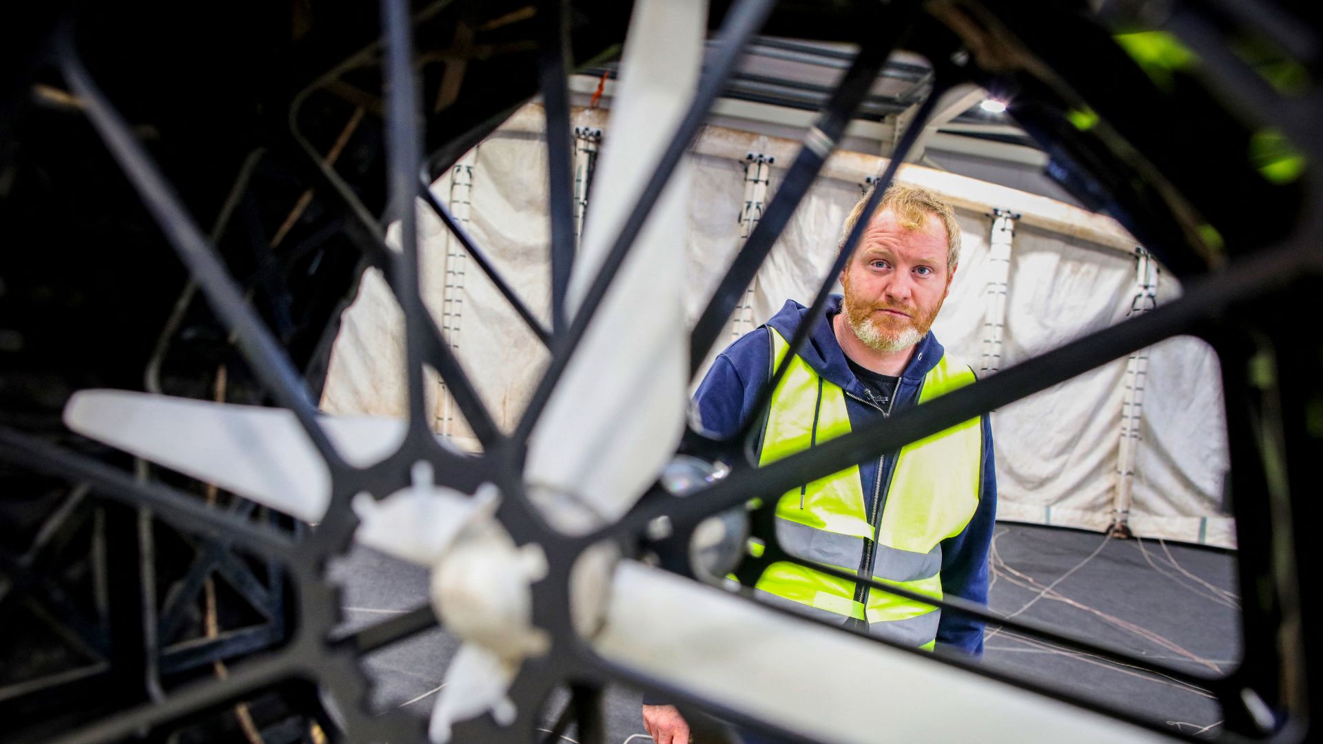 Doherty pictured through one the Kitepower Kites airborne wind turbines. /Paul Faith/AFP

