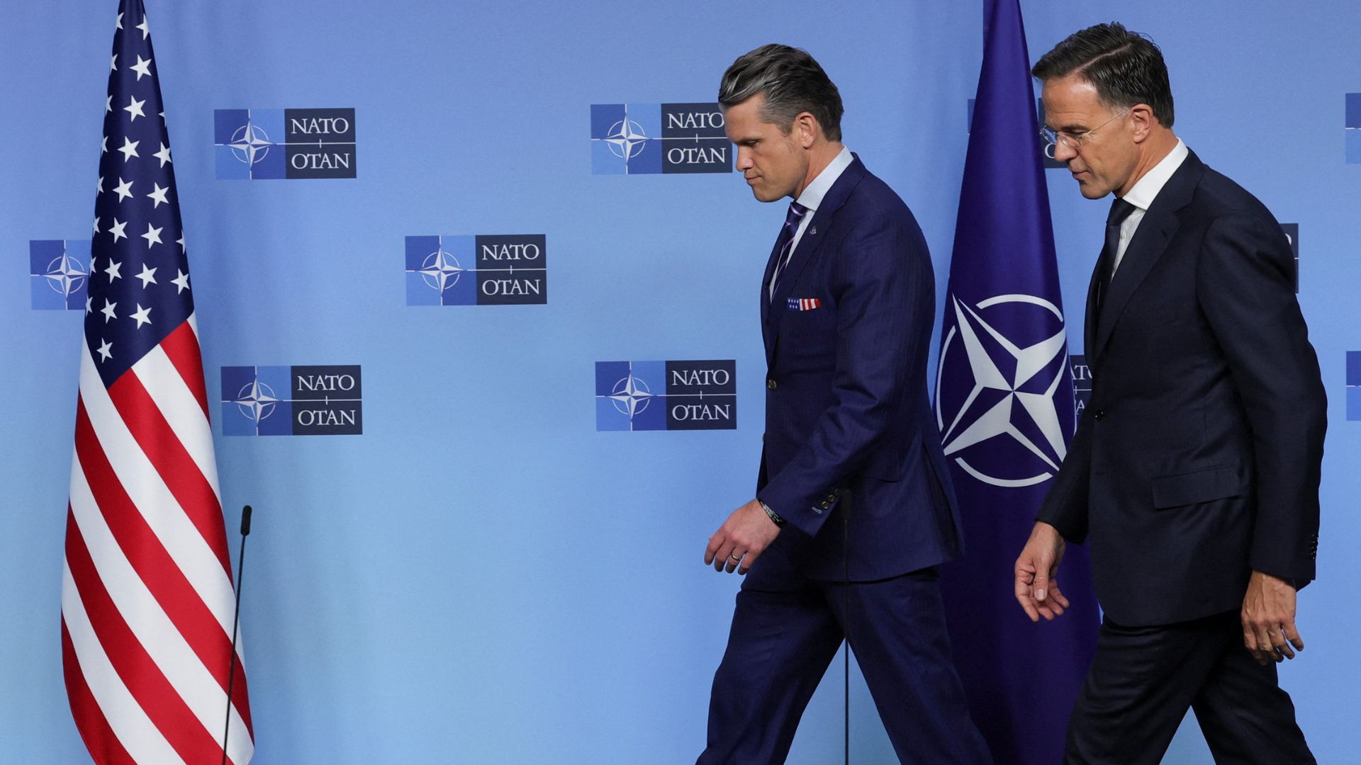 U.S. Secretary of Defense Pete Hegseth with NATO Secretary General Mark Rutte in Brussels on Tuesday. /Yves Herman/Reuters