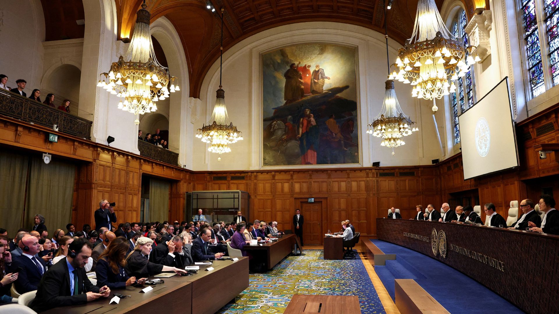 Delegates and experts attend the session of the International Court of Justice (ICJ) in The Hague, Netherlands, on Wednesday. /Piroschka van de Wouw/Reuters