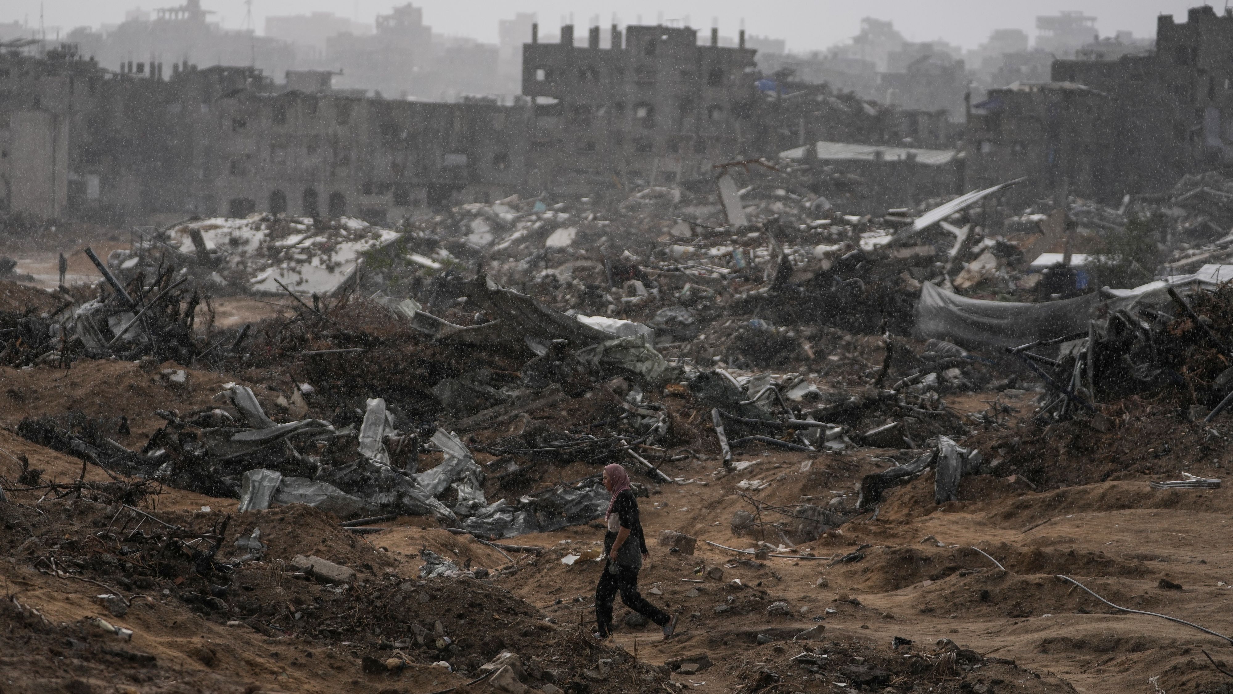 Destroyed buildings in Gaza from Israeli strikes in the Sheikh Radwan neighborhood of Gaza City on Friday. /Jehad Alshrafi/AP