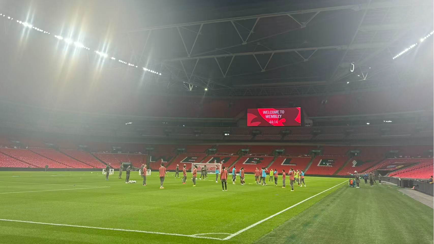 The China national team trained at Wembley Stadium before the match. /CGTN Europe.