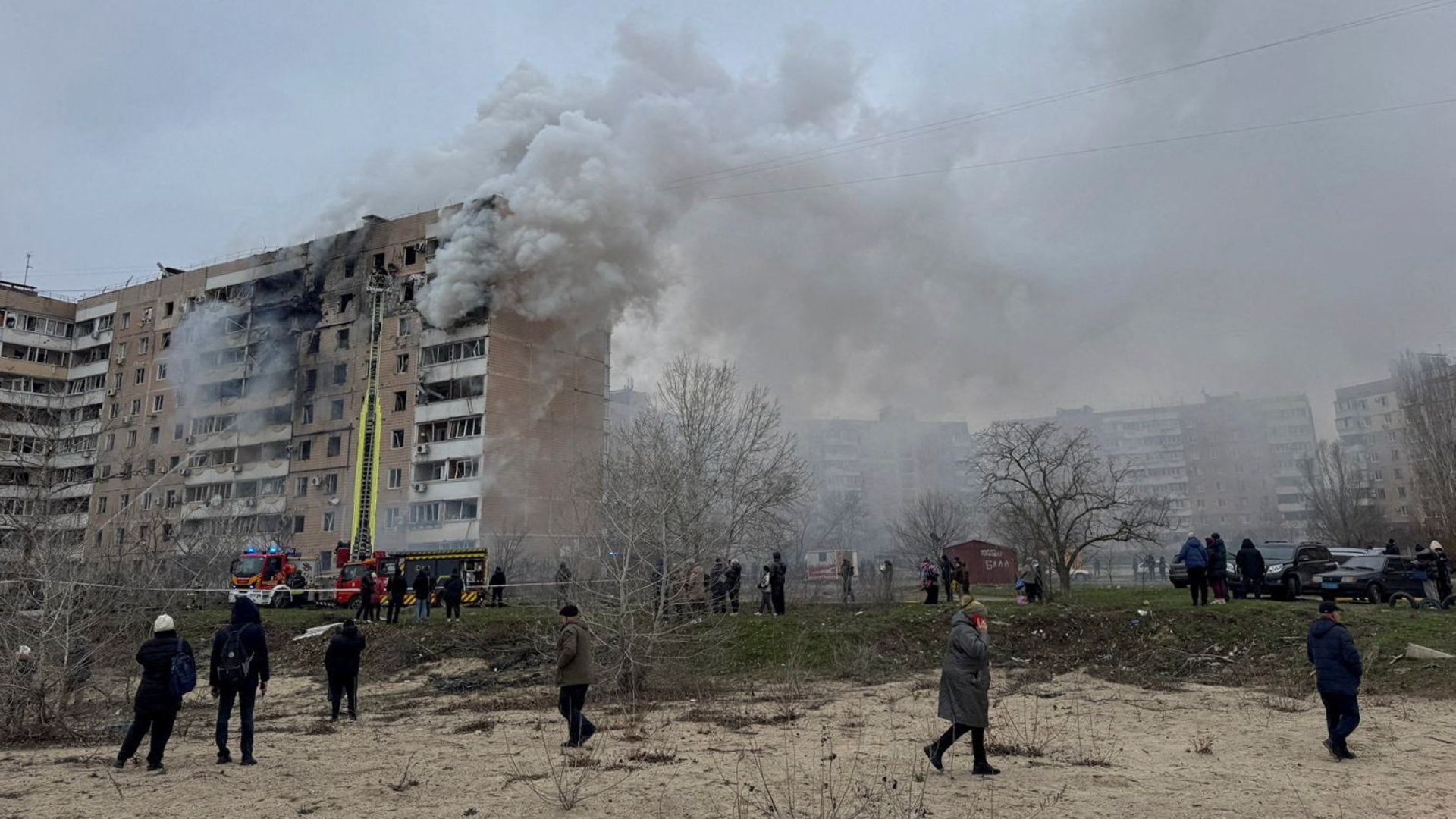 An apartment building hit by a Russian air strike in Zaporizhzhia on Wednesday. /Stringer/Reuters
