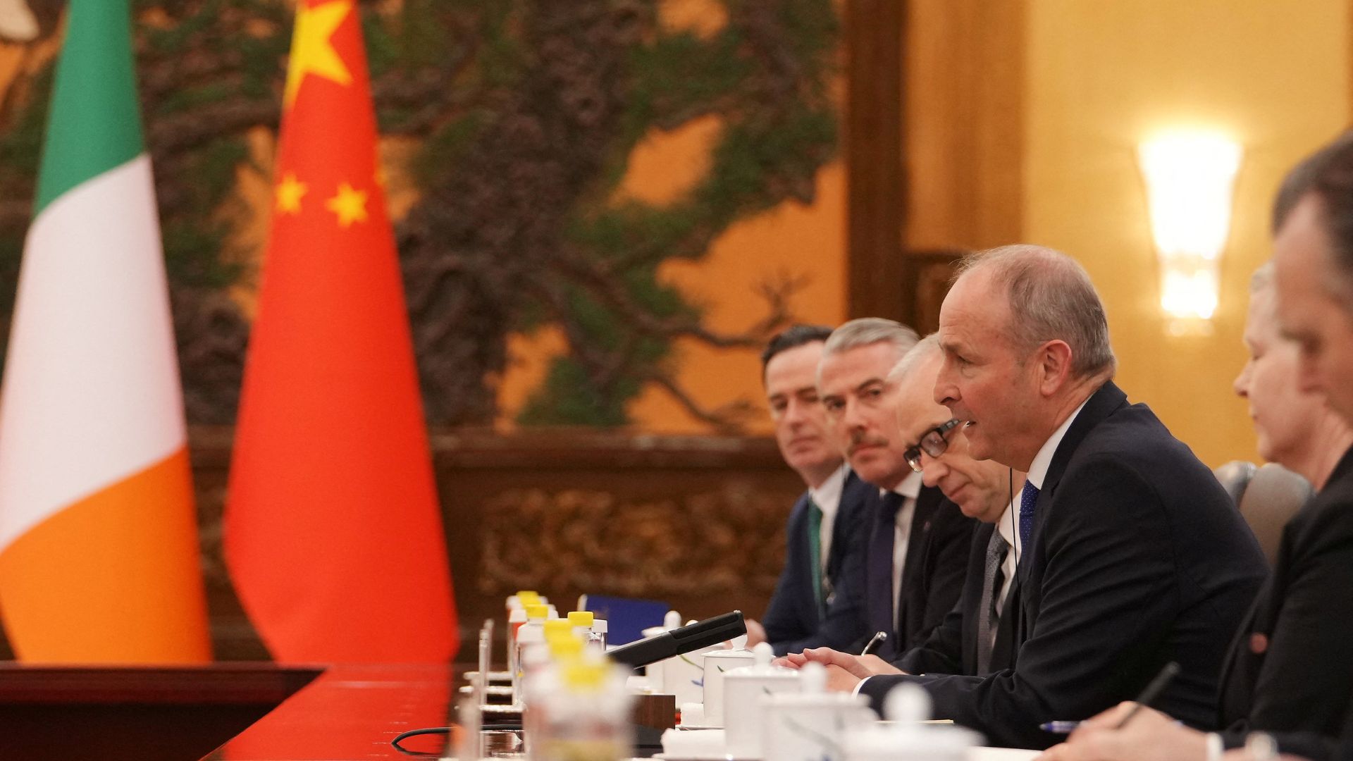Irish Prime Minister Micheal Martin speaks during the bilateral meeting with Chinese President Xi Jinping in Beijing on Monday. /Andy Wong/Reuters
