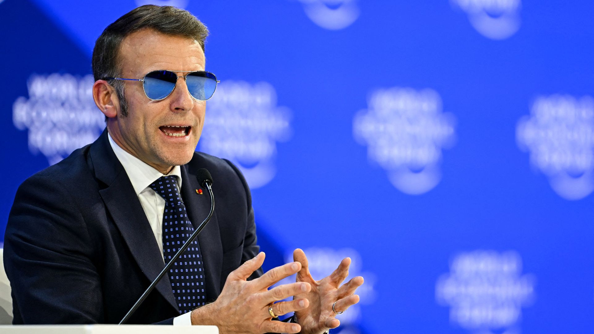 France's President Emmanuel Macron speaks at Davos. /Fabrice Coffrini/AFP