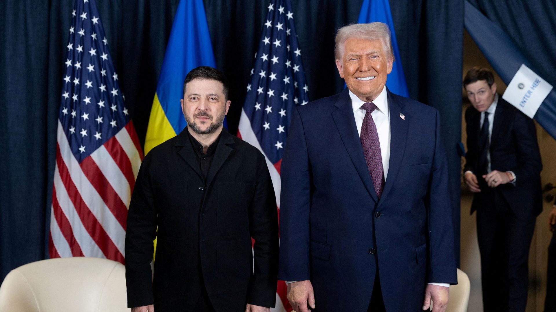 Ukraine's President Volodymyr Zelenskyy and US President Donald Trump pose for a picture at the 56th annual World Economic Forum (WEF), in Davos, Switzerland, January 22, 2026. Ukrainian Presidential Press Service.