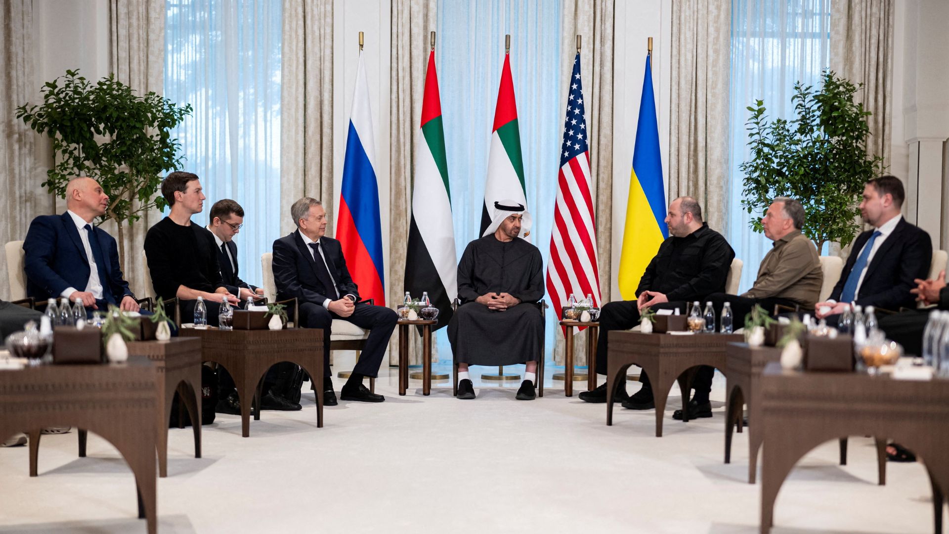 President of the United Arab Emirates Sheikh Mohamed bin Zayed Al Nahyan in the UAE hosted trilateral talks between the United States, Russia and Ukraine. January 23, 2026. Hamad Al Kaabi/UAE Presidential Court/Handout 